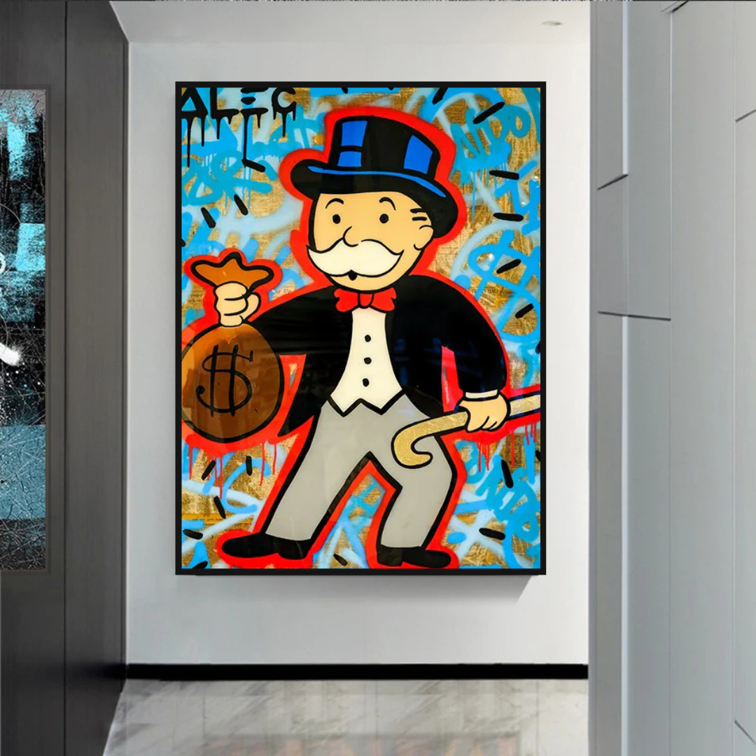 Alec Monopoly Money Bag Canvas Wall Art - Modern Pop Art Home Decor for Living Room, Bedroom & Office