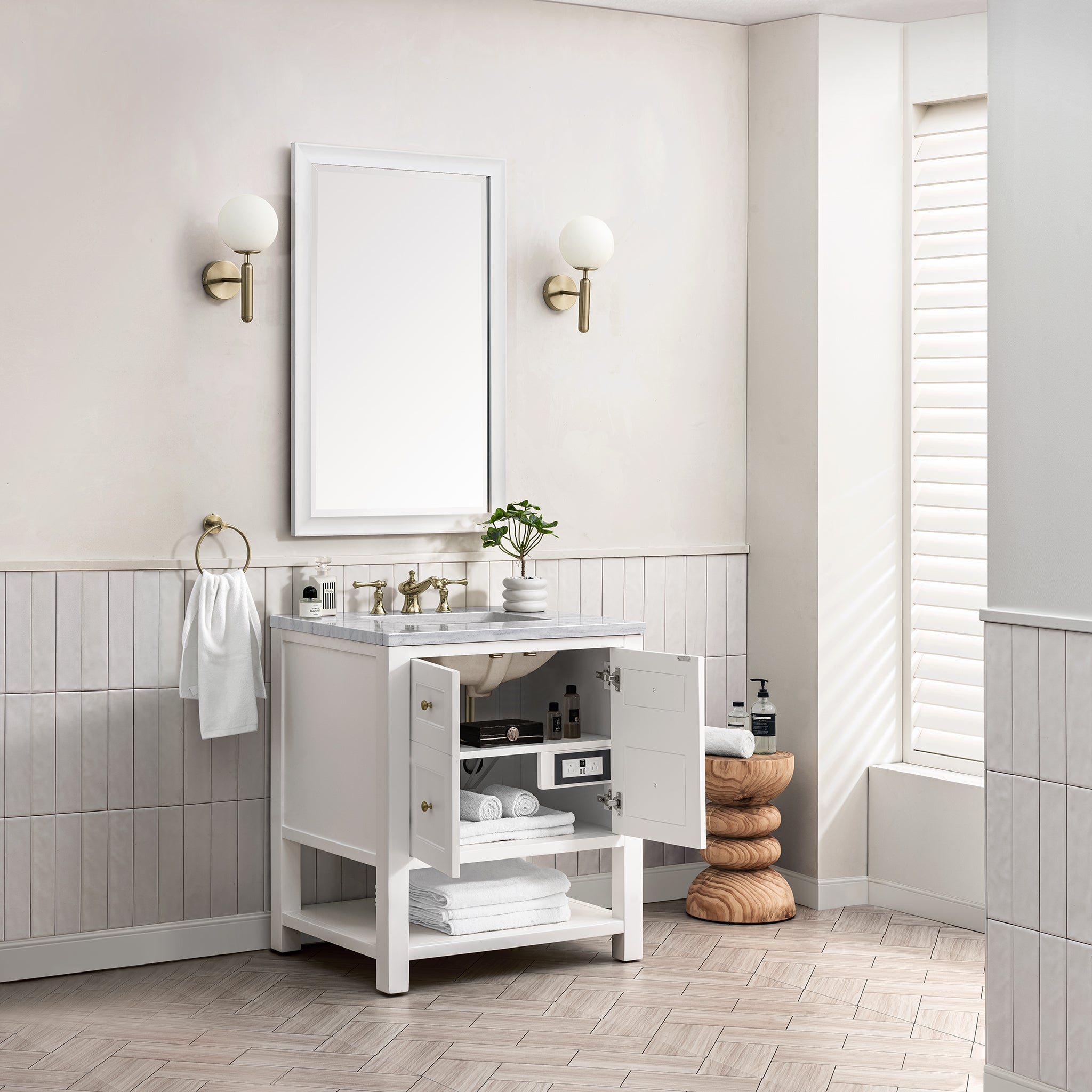 Breckenridge 30 Inch Single Bathroom Vanity Set with White Finish & 3CM Arctic Fall Quartz Countertop - Perfect for Modern Master Bathrooms and Powder Rooms