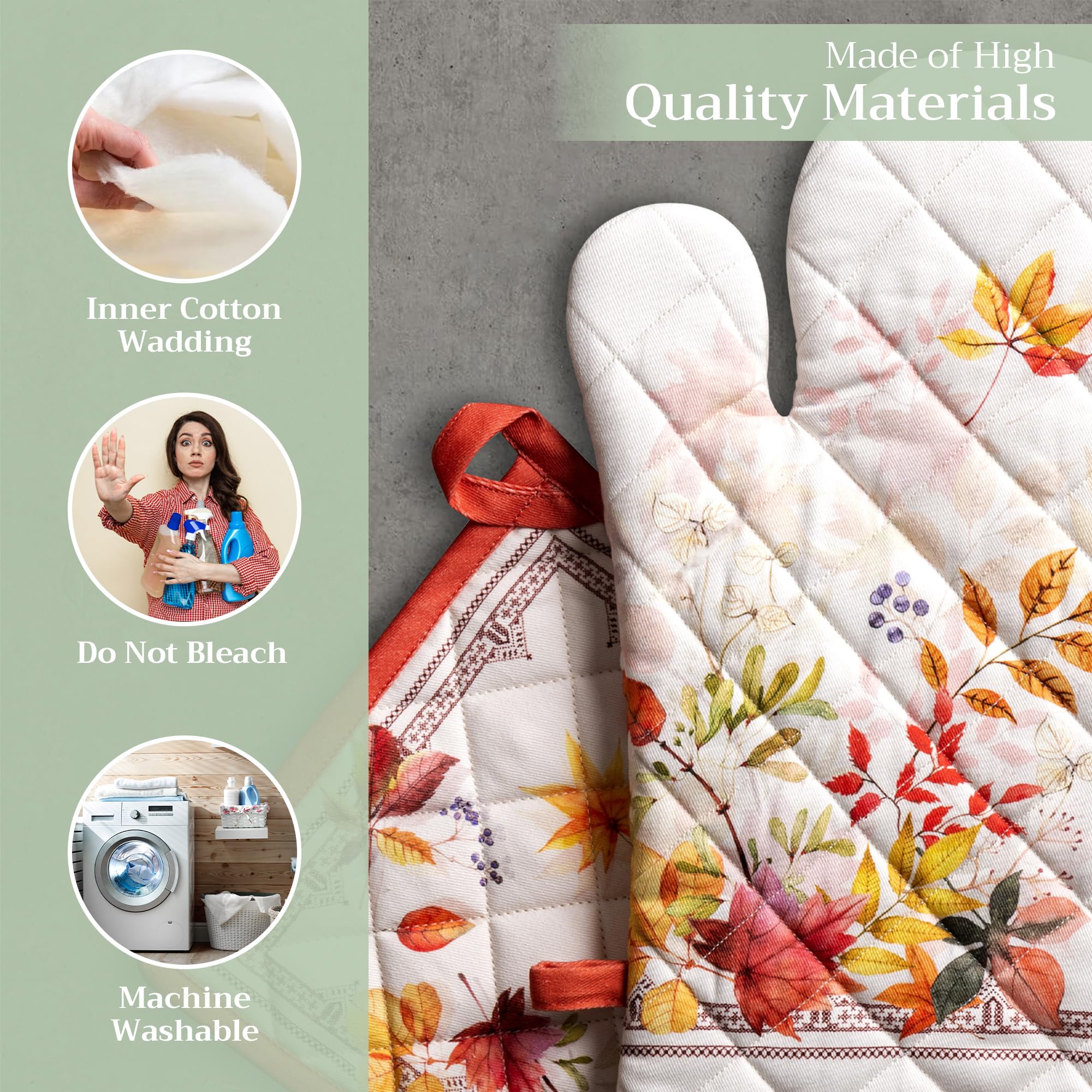 Heat-Resistant Cotton Oven Mitt & Pot Holder Set for Baking, BBQ, Cooking - Thick Kitchen Protection (7.5x13, 8x8 Inches) - Soft, Durable, Amarante Color - Perfect for Thanksgiving, Christmas & Holiday Cooking Gifts