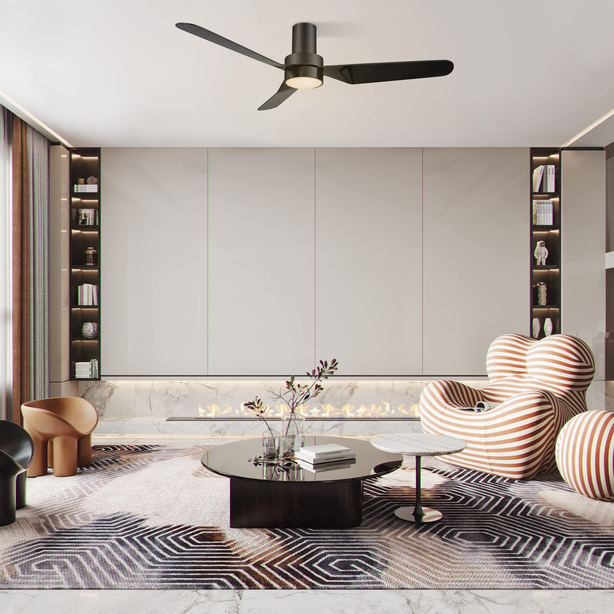 52 Inch Smart Ceiling Fan with Remote Control - 3 Blade Modern Ceiling Fan for Living Room, Bedroom & Office - Energy Efficient Quiet DC Motor - Matte Black Finish (Carro Madrid)