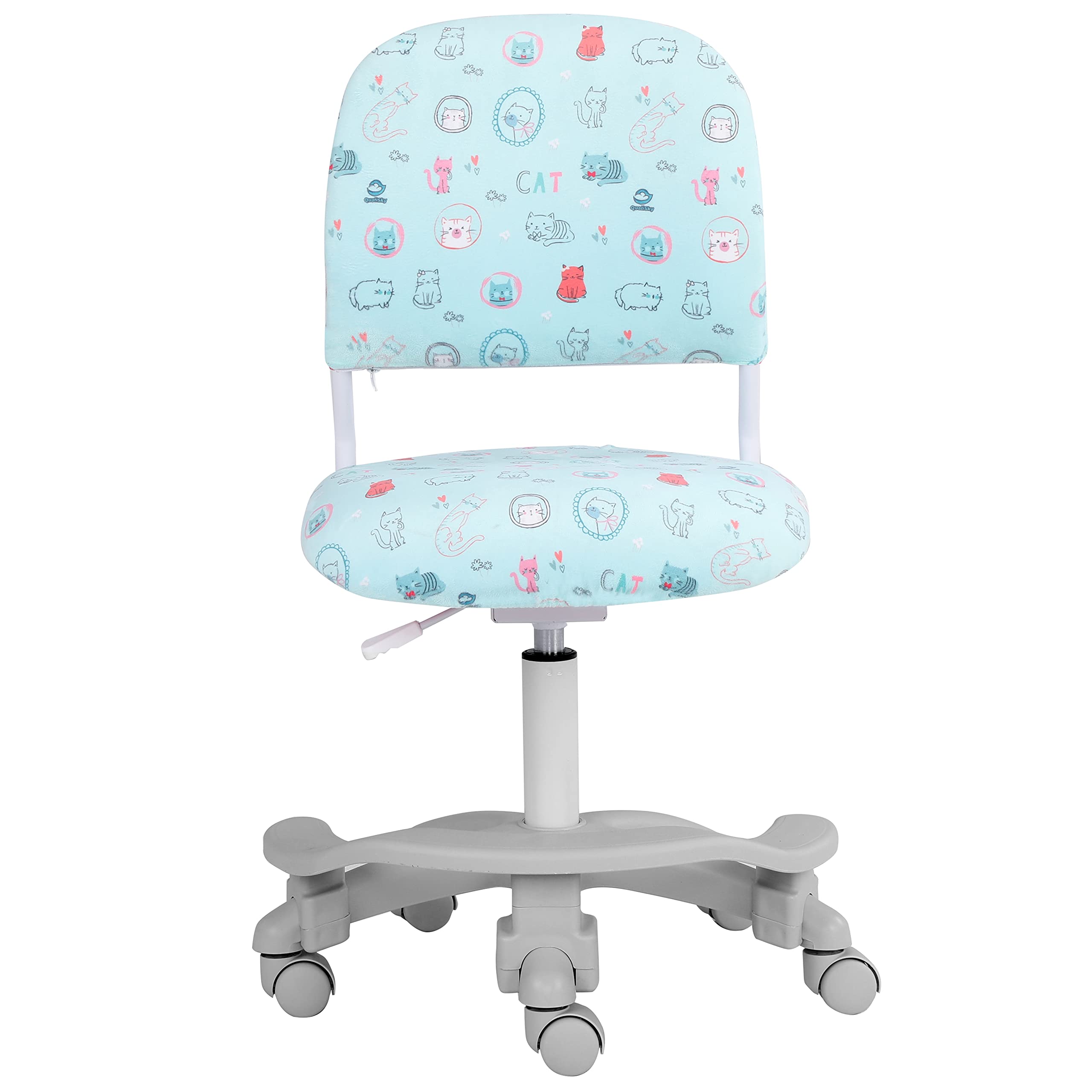 Ergonomic Kids Desk Chair - Adjustable Height & Seat Depth with Detachable Footrest & Lumbar Support - Study & Computer Chair for Children, Students & Girls - Green Cat Design with Chair Slipcovers - Perfect for Home Study, Online Learning & Office Workspaces
