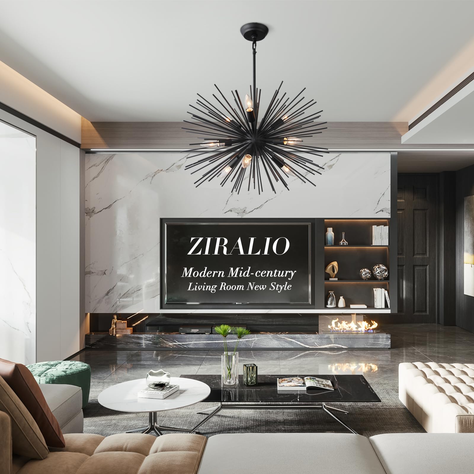 Modern Black Sputnik Chandelier - 9-Light Dining Room Ceiling Fixture with Solid Metal Construction (24 Inch, 13LB) - Perfect for Living Room, Bedroom, Foyer & Kitchen Lighting Decor