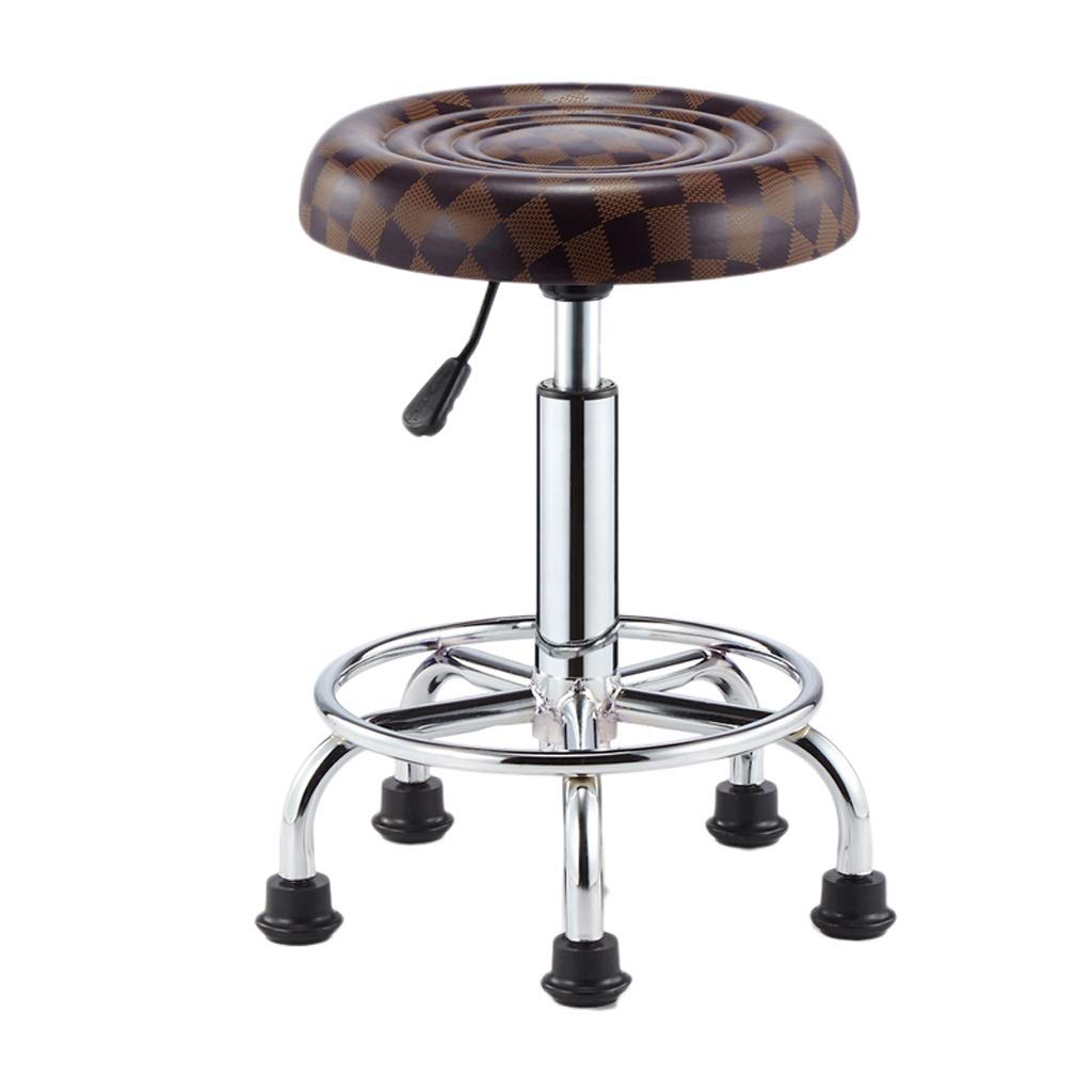GCX Professional Salon Stool with Swivel & Pulley System - Adjustable Hairdressing Stool for Barbershops, Beauty Salons, Manicure & Hair Cutting - Durable Brown Rotating Stool for Stylists & Clients
