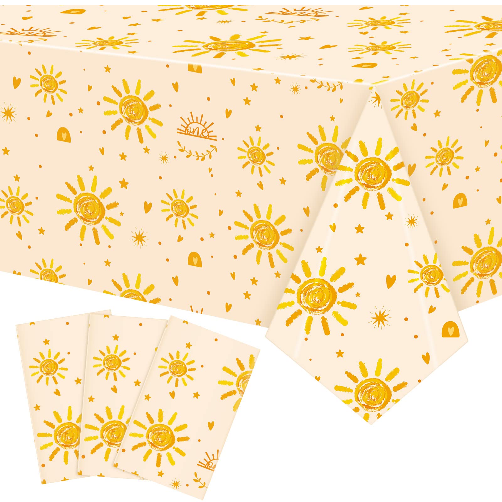 Jetec 4-Pack Boho Sun Birthday Party Tablecloths - 51.2 x 86.6 Inch Rectangular Plastic Table Covers for First Birthday, Baby Shower & Outdoor Celebrations - Sun-Themed Party Decorations Supplies