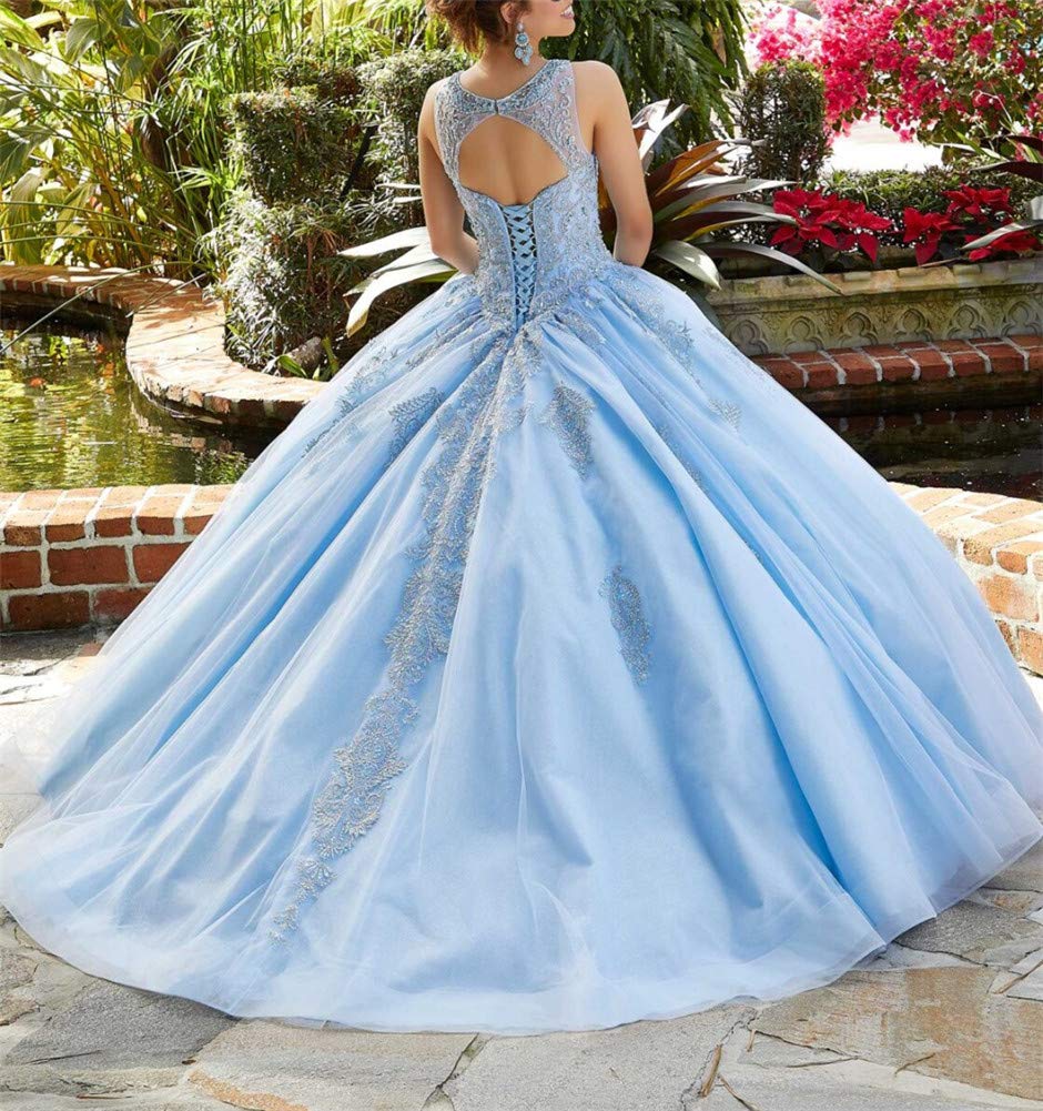 Elegant Women's Scoop Neck Beaded Quinceañera Dress - Appliqued Sweet 16 Party Gown for Quinceañeras, Debutantes & Special Occasions | Perfect for Birthday Celebrations, Formal Dances & Coming-of-Age Ceremonies