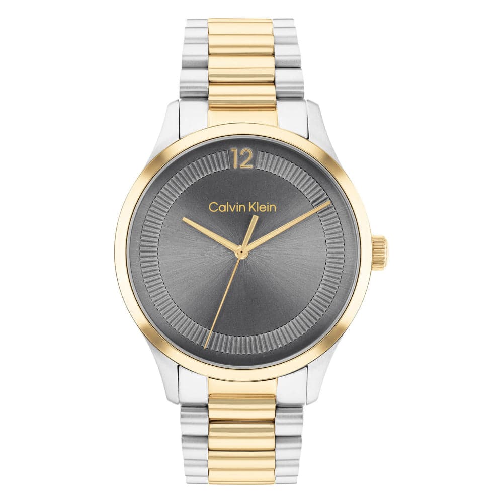 Calvin Klein Gray Dial Two-Tone Stainless Steel Unisex Watch 25200226 - Stylish Accessory for Work, Date Night & Everyday Wear