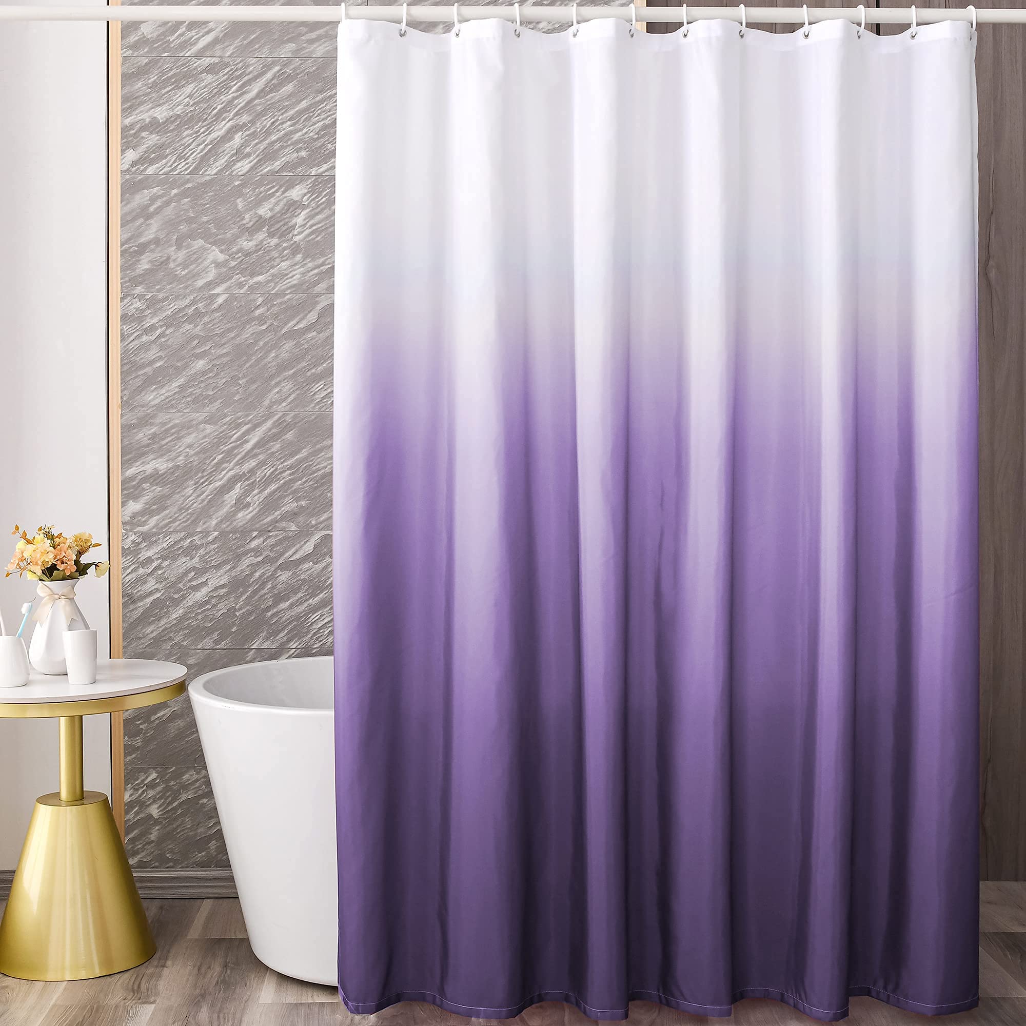 YI & ZE Ombre Dark Purple Shower Curtain Set - Waterproof Polyester Fabric Bathroom Decor with 12 Hooks (72x84 inches) - Modern Bath Accessories for Stylish Home & Hotel Use
