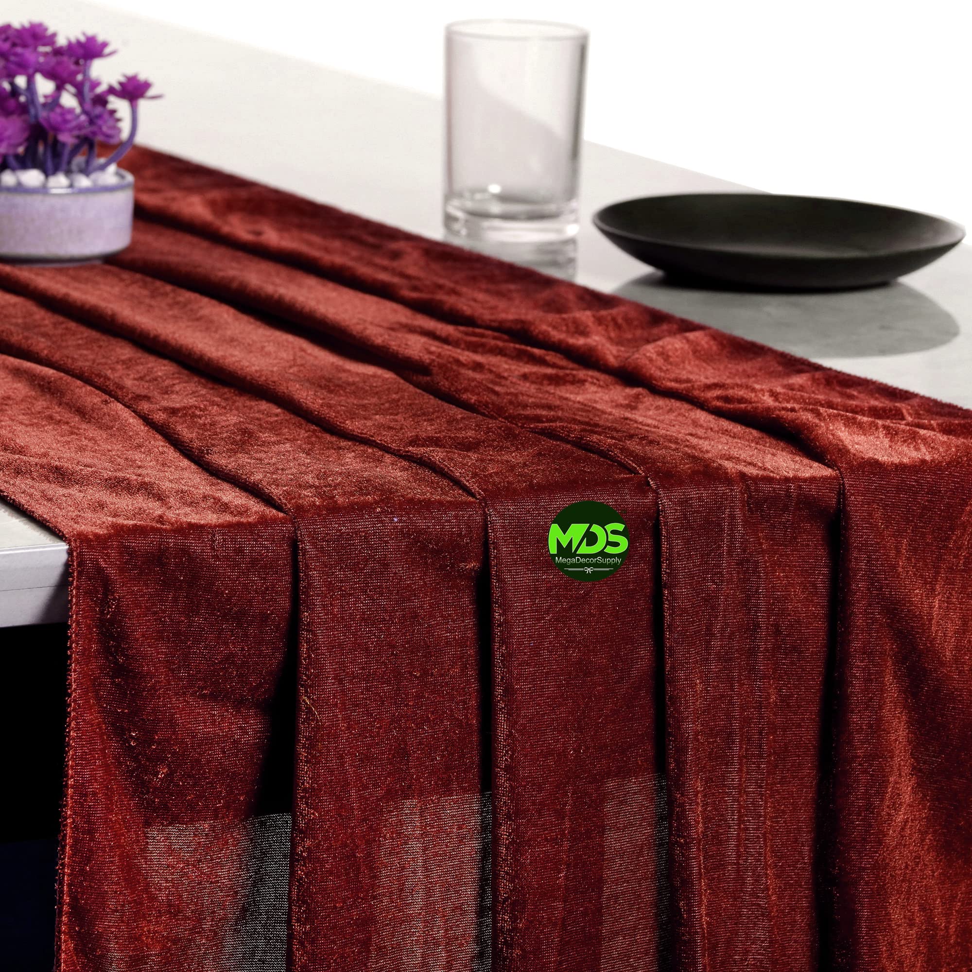 12 Pack Velvet Table Runner 10ft Long (29x120 Inches) - Elegant Wedding Table Decor for Ceremony, Reception, Birthday Party, Bridal Shower & Rustic Arch Decoration - Romantic Rustic Style
