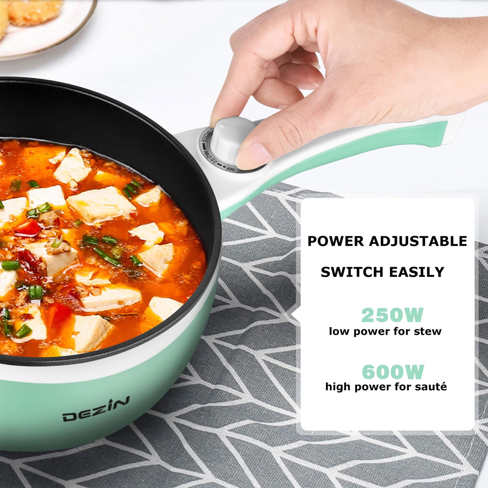 **Upgraded Dezin Electric Hot Pot with Steamer - 1.5L Non-Stick Sauté Pan, Rapid Noodles Cooker for Steak, Eggs, Fried Rice, Ramen, Oatmeal & Soup - Adjustable Temperature - Perfect for Dorm, Office, Camping & Small Kitchens**