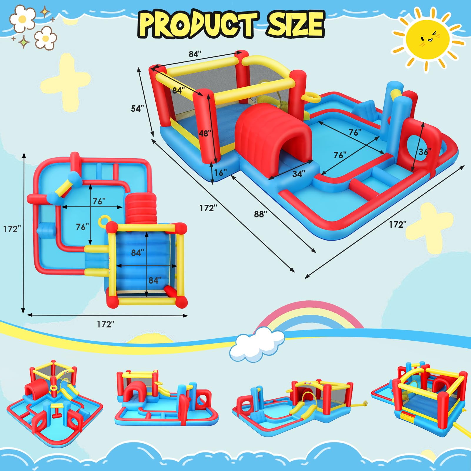 **AKEYDIY Inflatable Bounce House Water Slide with Obstacle Course & Splash Pool - Kids Outdoor Water Park Toy for Backyard, Birthday Parties (Ages 3-12) - Includes Blower for Easy Setup | Perfect for Summer Fun, Family Gatherings & Outdoor Play**