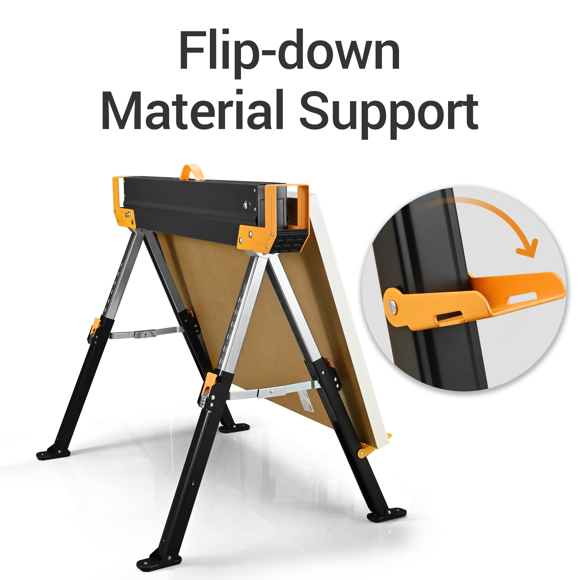 Heavy Duty Folding Saw Horses 2 Pack - 2600 Lbs Capacity, Adjustable Height 24-32 Inch with 2x4 Support Arms - Portable Workbench for Woodworking, Construction & DIY Projects - Easy Grip Handle & Foldable Legs for Compact Storage