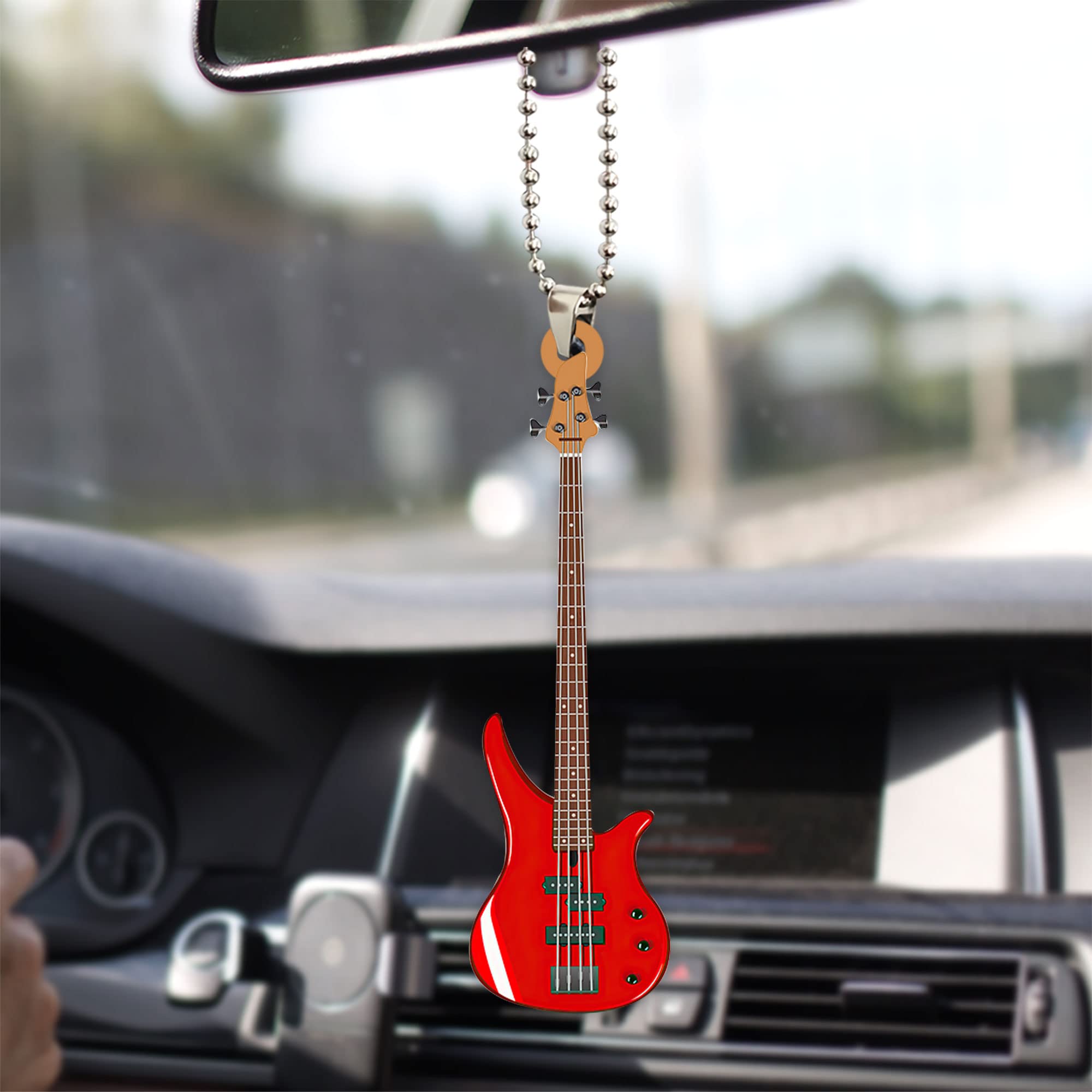 Red Bass Guitar Car Hanging Ornament - Unique Gift for Guitar Lovers, Rear View Mirror Charm & Home Decor Accessory - Perfect for Car Interior, Bedroom Wall Decor, and Music Enthusiast Gifts