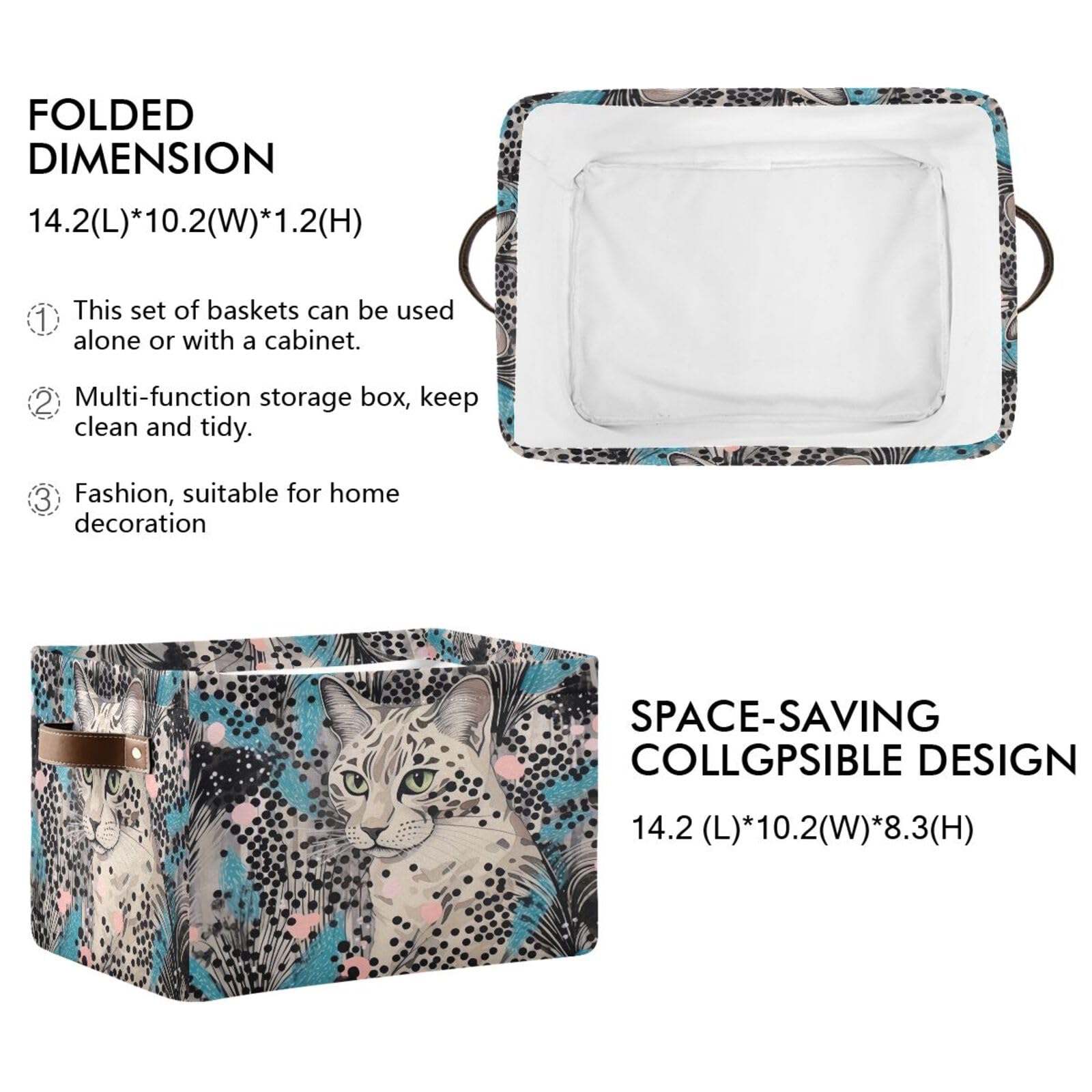 Leopard Print Foldable Storage Baskets for Shelves - 2 Pack Collapsible Sturdy Storage Bins with Handles, Canvas Storage Cubes for Closet & Home Organization - Perfect for Bedroom, Bathroom, and Office Storage Solutions