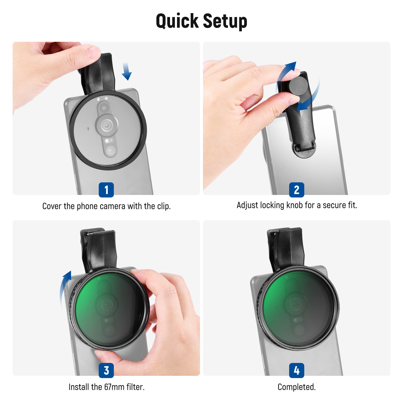 NEEWER FL B21/FL B25 67mm Variable ND2-ND32 Filter with Clip for Smartphone - Perfect for Vlogging, Photography & Cinematic Video Shooting