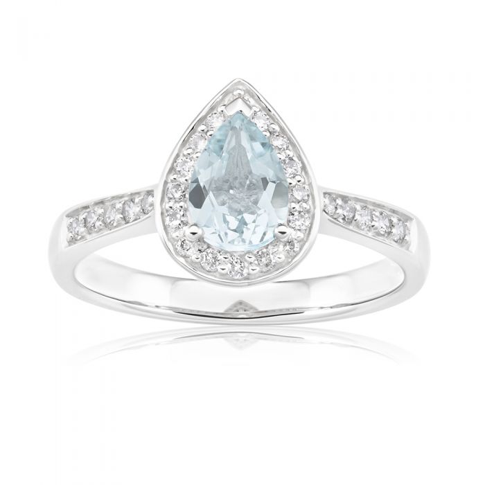 9ct White Gold Pear Cut 0.65ct Aquamarine & 0.20ct Diamond Engagement Ring - Perfect for Proposals, Anniversaries & Special Occasions