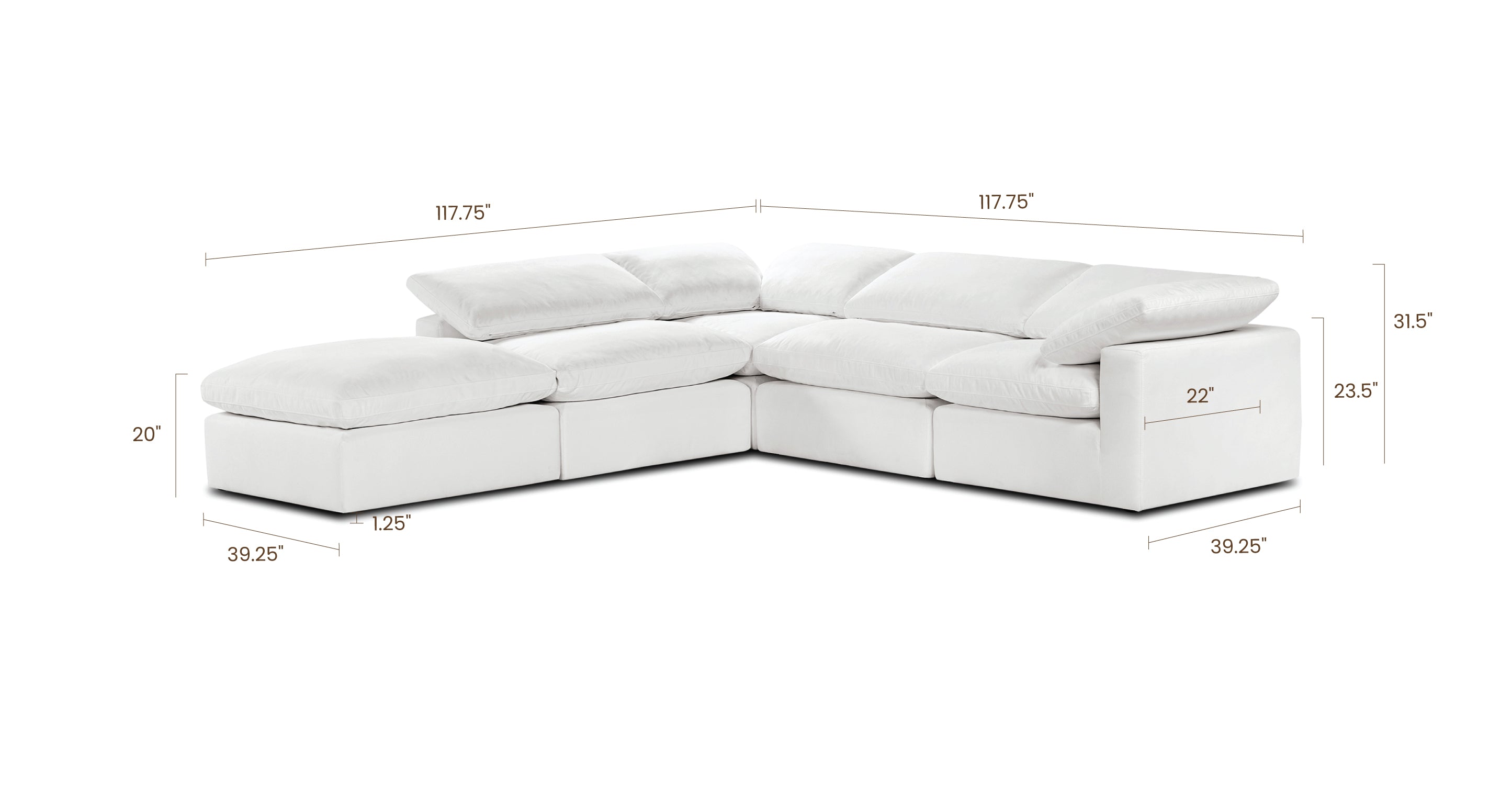 5-Seat Aspen Modular Chaise Sectional Sofa - Modern L-Shaped Living Room Couch with Reversible Chaise for Home, Apartment & Office Lounge