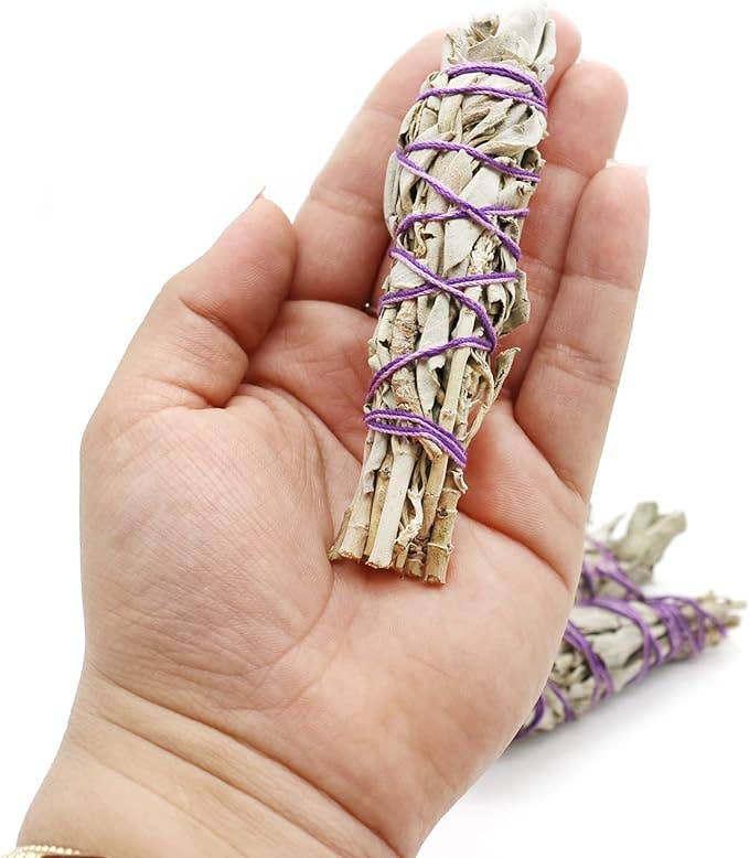 Mini White Sage Smudge Stick (4 Inch) - Natural Cleansing & Purifying Herb Bundle for Meditation, Yoga, and Spiritual Cleansing Rituals