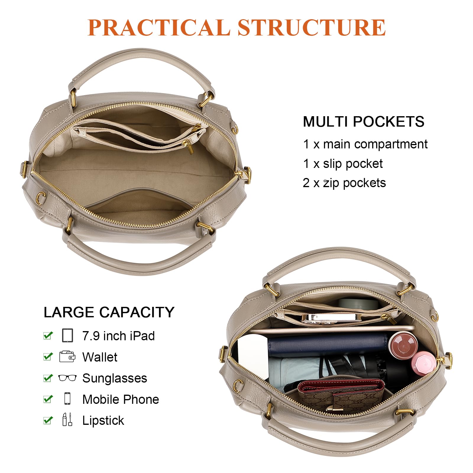 Genuine Leather Crossbody Bags for Women - Soft Top Handle Shoulder Purse & Handbag - Stylish & Durable for Work, Travel & Everyday Use