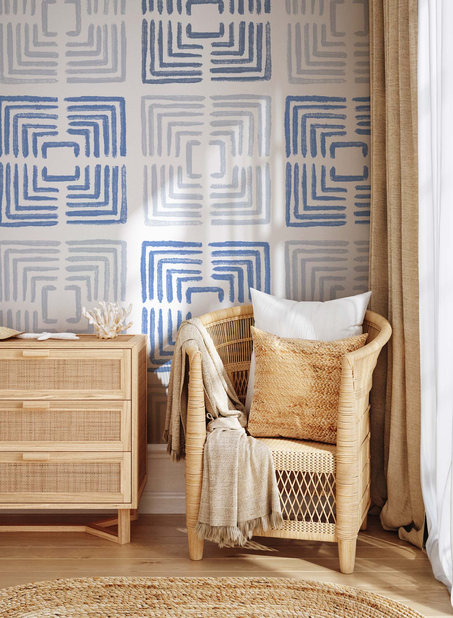 Meander Pattern Wallpaper - Premium Self-Adhesive Peel and Stick Wallpaper for Home Decor - Perfect for Living Room, Bedroom, and Office Spaces