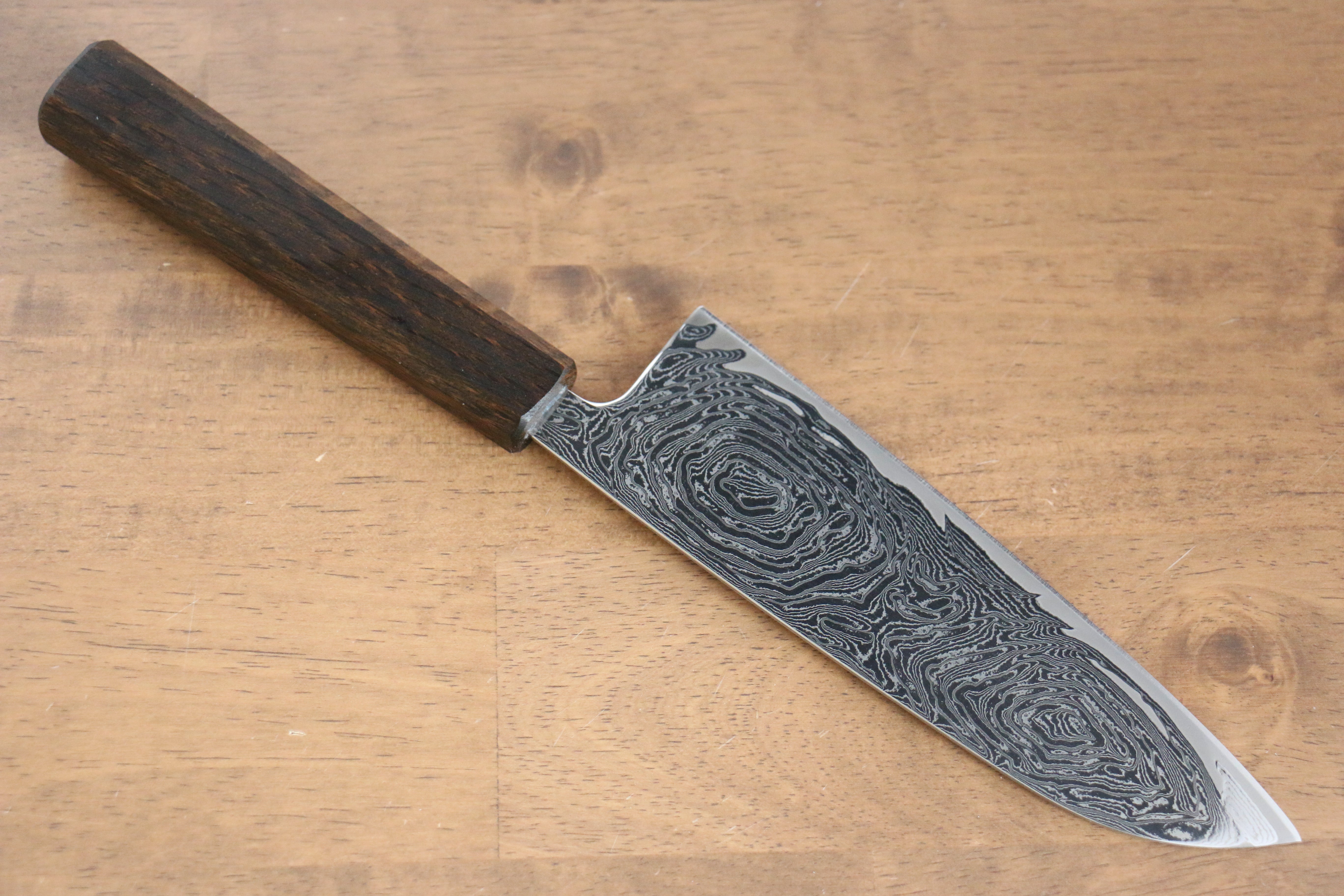 Premium AUS10 Damascus Santoku Knife 165mm - Mirrored Finish, Oak Handle - Perfect for Slicing, Dicing & Chopping Vegetables, Meat & Fish