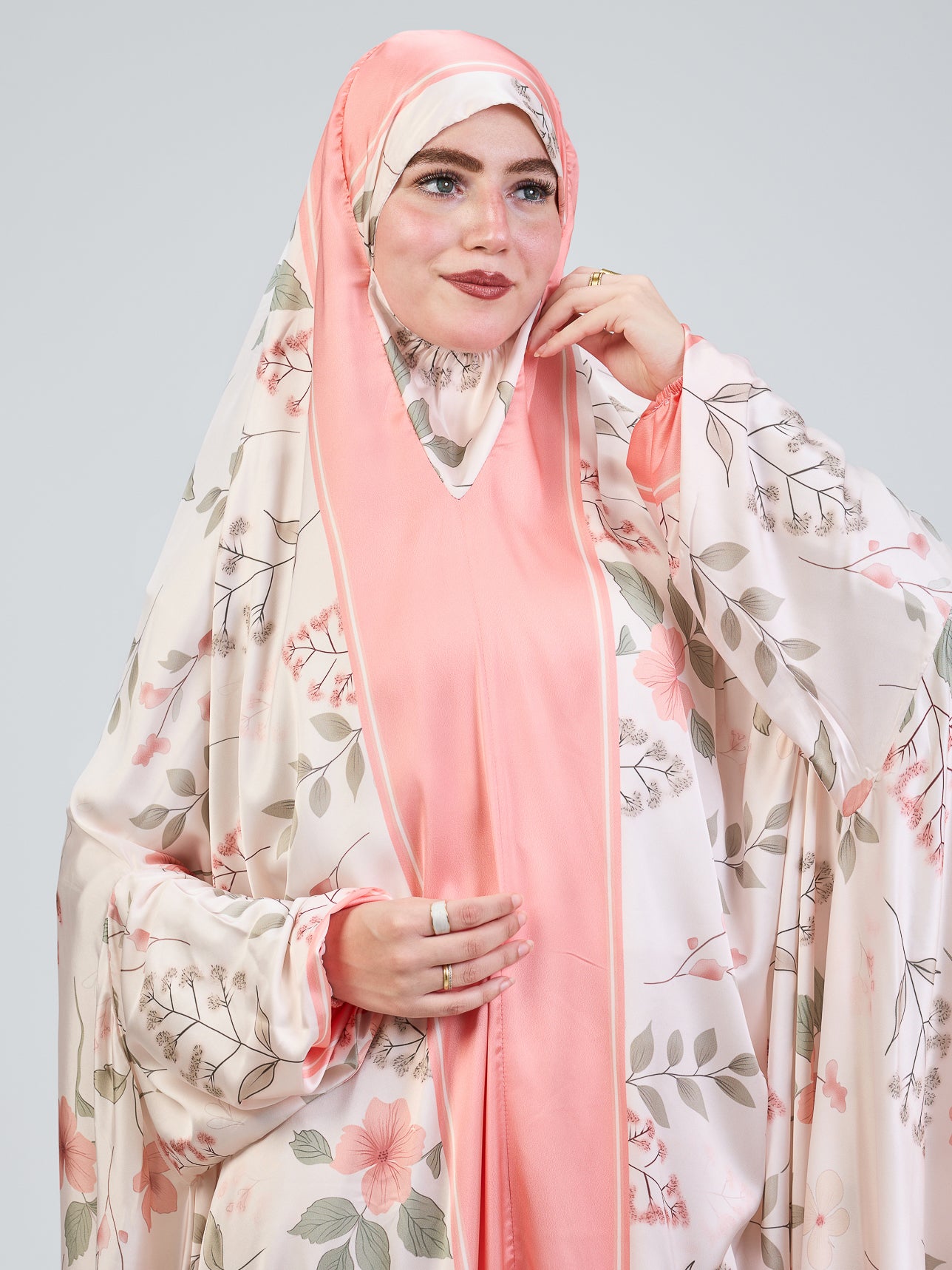 Elegant Satin Floral Prayer Gown with Elastic Cuffs - Women's Modest Sleepwear for Church, Home Worship & Special Occasions