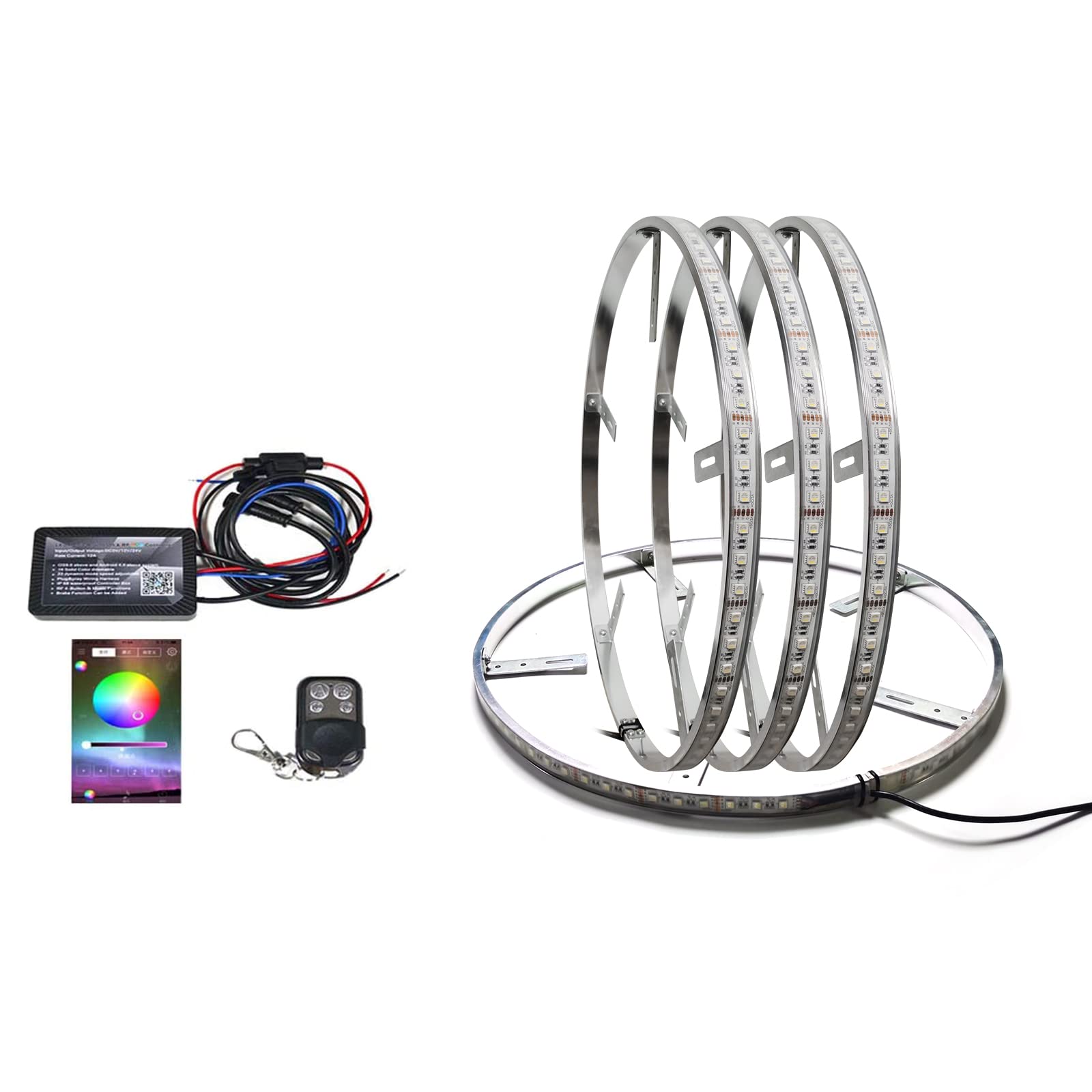 15.5 Inch RGBW LED Wheel Ring Lights - Waterproof Tire Light Kit with Braking Function & Remote/APP Control for Cars, Trucks, Pickups & Off-Road Vehicles - Perfect for Night Driving, Car Shows & Off-Road Adventures