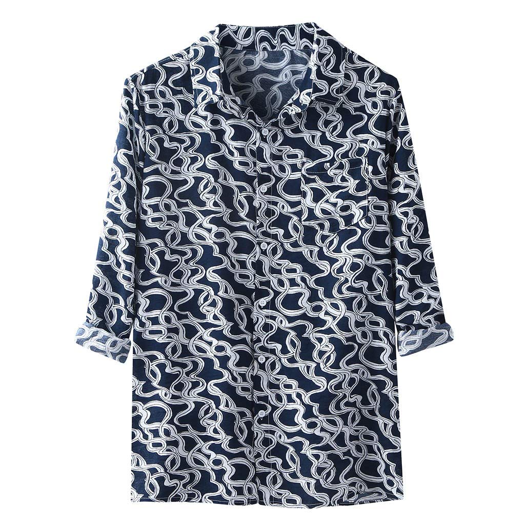 Hawaiian Shirt for Men - Summer Beach Vacation Ethnic Style Loose Fit Long Sleeve Dress Shirt | Lightweight & Breathable Tropical Shirt for Pool Party, Luau, Cruise & Casual Wear