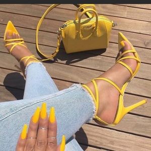 Yasmine Yellow Strappy Heels - Women's Fashion High Heel Sandals for Parties, Weddings & Summer Outfits | Comfortable Dress Shoes for Evening Events