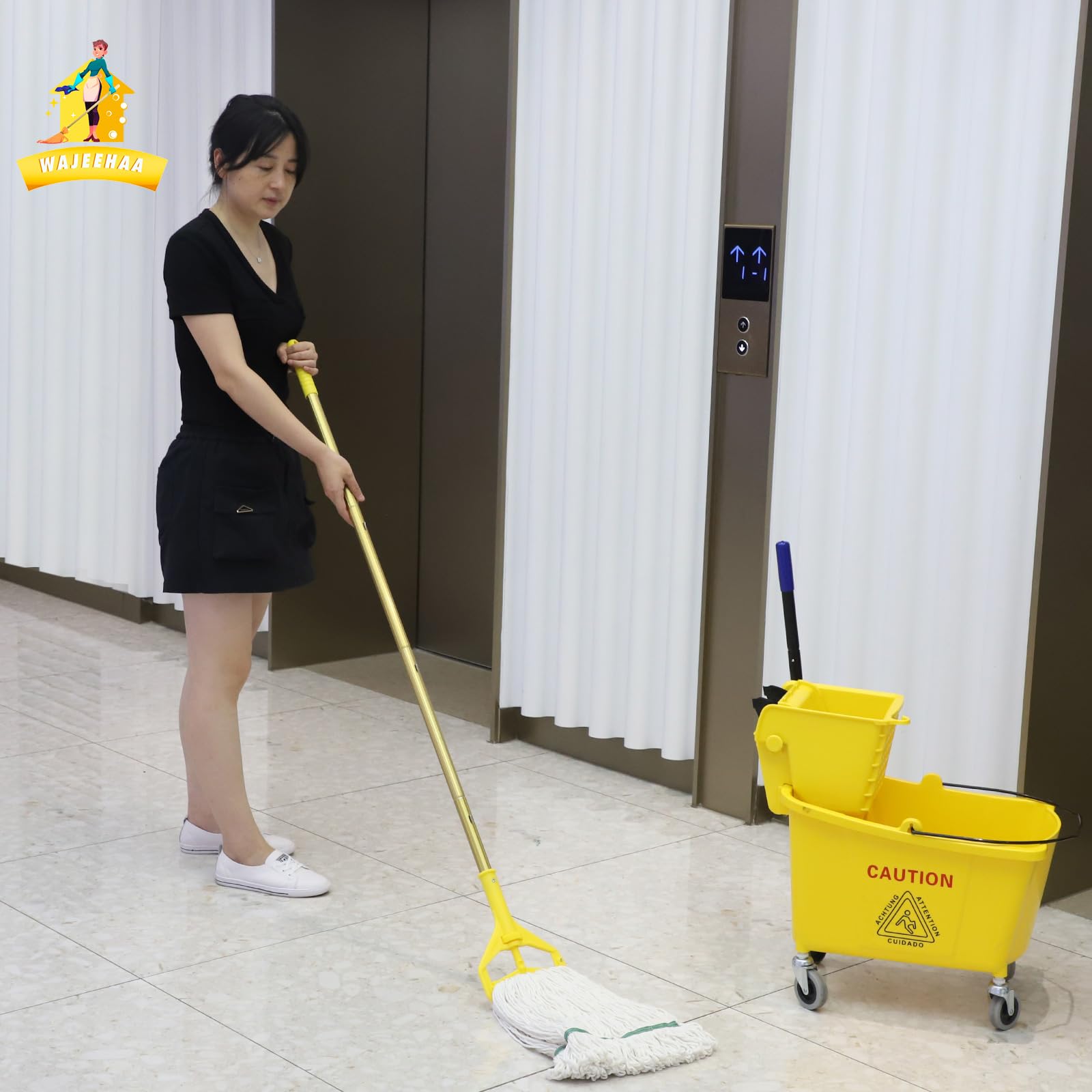 Commercial Mop Bucket with Side-Press Wringer - 35 Quart Heavy Duty Cleaning Bucket for Floors - Yellow Industrial Mop & Bucket Set - Perfect for Janitorial Services, Hospitals & Schools