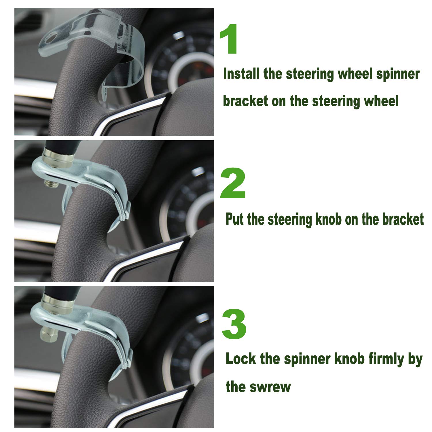 Lunsom Skull Steering Wheel Spinner - Power Grip Suicide Knob with Green Eyes for Cars & Trucks | Easy Turning Aid for Manual Vehicles | Perfect for Long Drives & Parking Assistance (Silver)