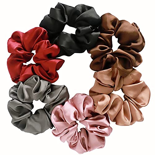 SETTER 6-Pack Satin Silk Hair Scrunchies - Soft No-Slip Ponytail Holders for Women & Girls (No Hair Damage) - Perfect for Workouts, Office, Sleep & Everyday Styling