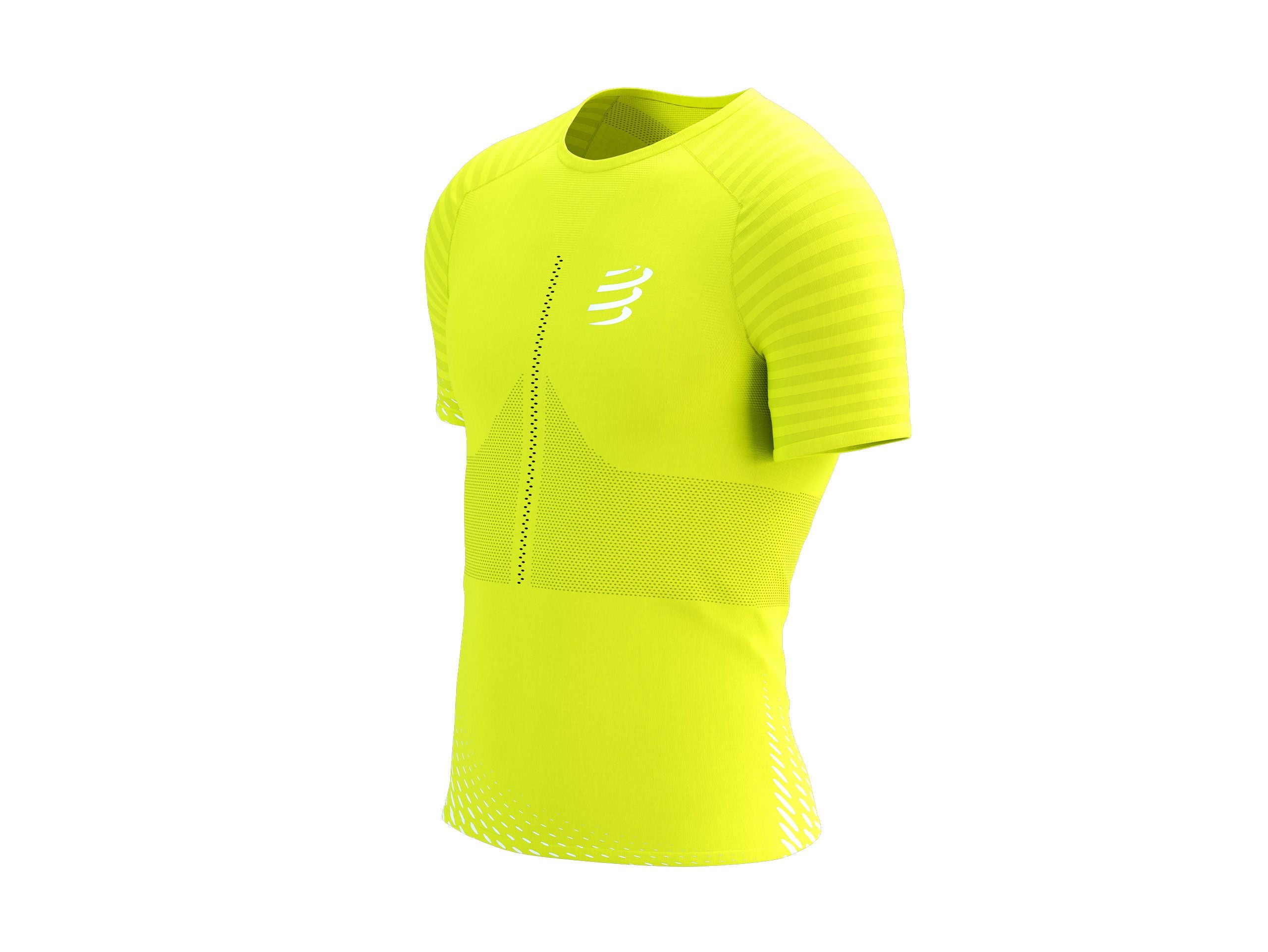 Compressport Men's Running Short Sleeve T-Shirt - Moisture Wicking, Breathable Performance Shirt for Marathon & Training - Evening Primrose/White - Ideal for Road Running, Gym Workouts & Outdoor Sports