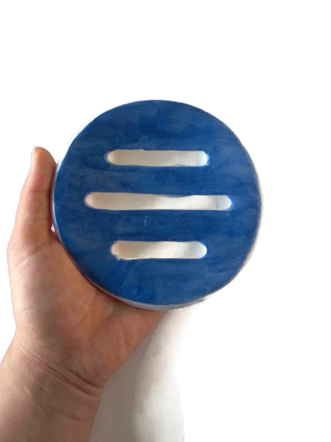 Royal Blue Ceramic Soap Dish & Sponge Holder - Elegant Bathroom & Kitchen Organizer for Sink Countertop, Shower, and Vanity Decor