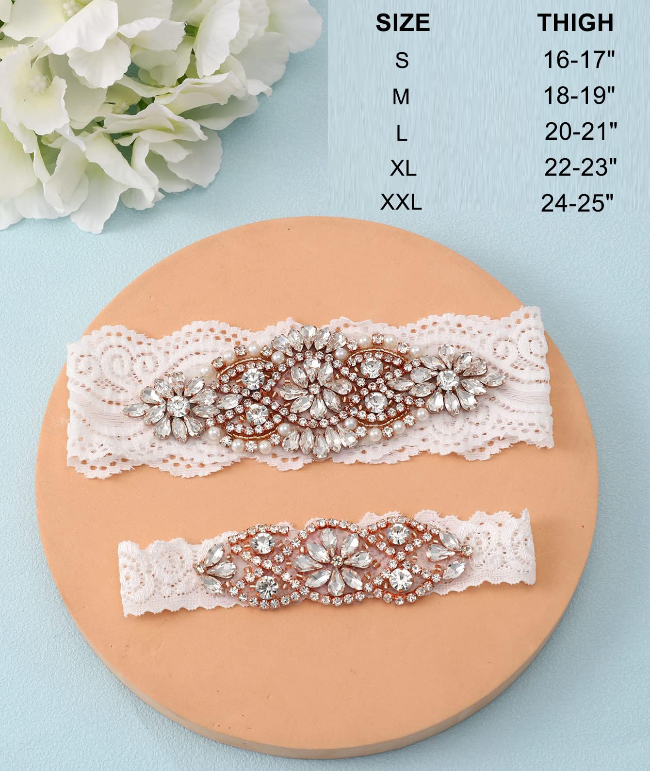 Elegant Wedding Garters for Bride - Sparkling Clear Rhinestone Bridal Garter Set - Perfect for Wedding, Bridal Shower, Bouquet Toss & Something Blue Tradition