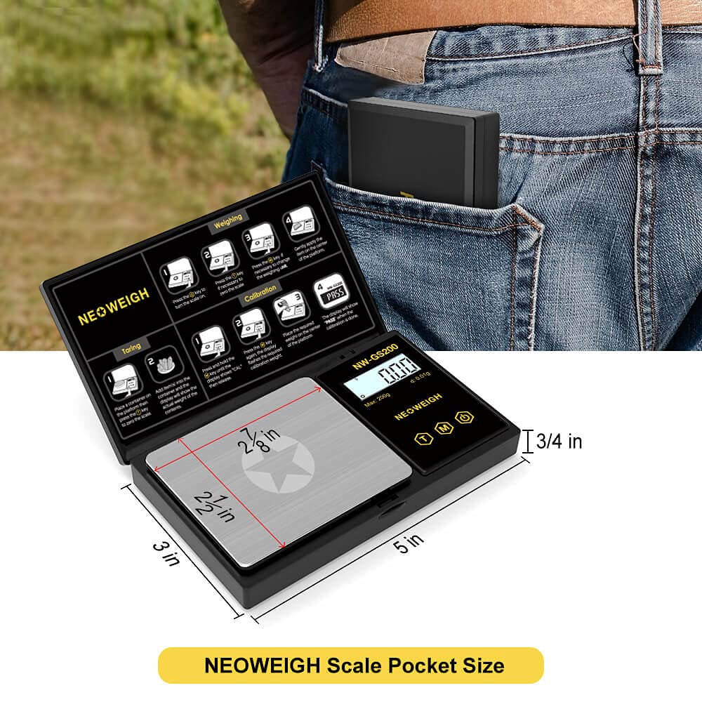 200g x 0.01g Precision Pocket Scale with Case - Digital Gram & Ounce Scale for Herbs, Spices, Jewelry - Portable Mini Scale with Backlit LCD Display & 6 Weighing Units (Batteries Included) - Perfect for Cooking, Baking, Jewelry Making & Travel Use