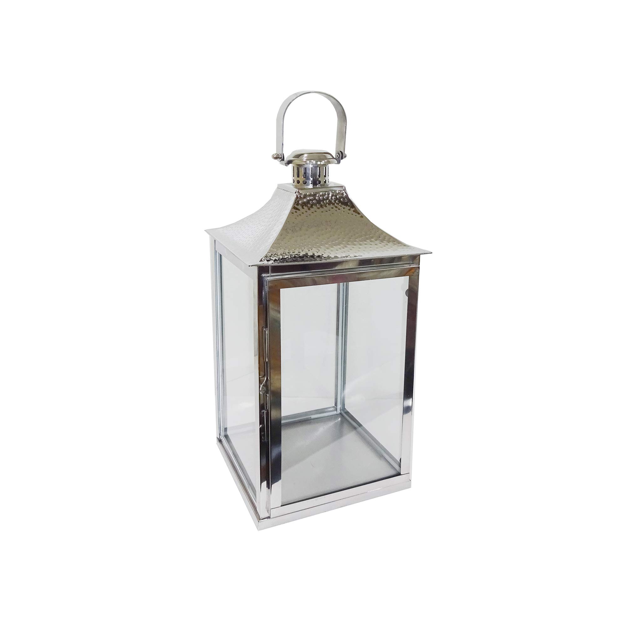 Decozen Large Glass Candle Lantern Stand in Antique Brass Finish - Rustic Farmhouse Decor for Home, Patio, Dining, Living Room, Bedroom & Office | Perfect for Wedding Centerpieces, Console Table Decor and Cozy Ambiance