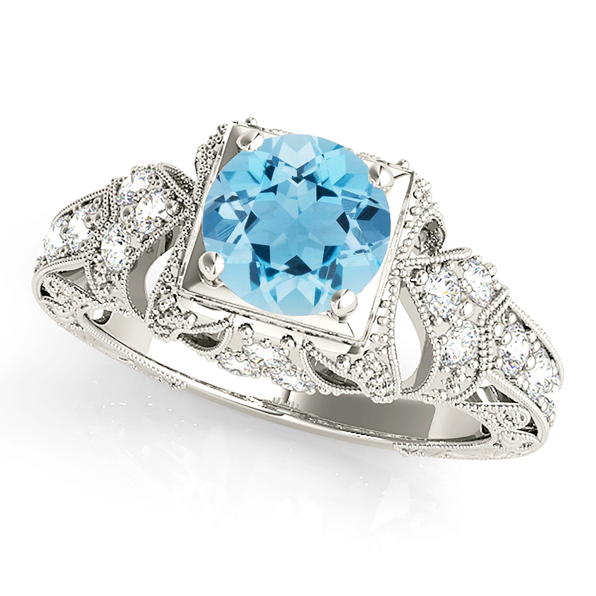 1.10 Carat Genuine Aquamarine Ring - Elegant Filigree & Milgrain Design for Women - Perfect for Weddings, Anniversaries & Special Occasions