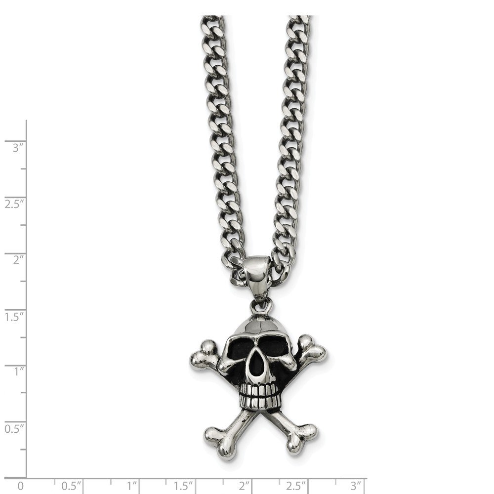 Vintage Stainless Steel Skull & Crossbones Pendant Necklace - 24 Inch Gothic Jewelry for Men & Women | Perfect for Halloween, Punk Fashion & Rocker Style Outfits