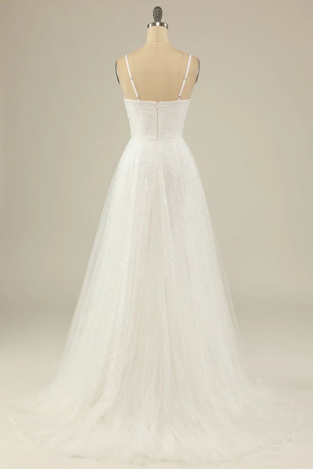 Elegant A-Line Spaghetti Strap White Tulle Party Dress with Sparkle - Perfect for Weddings, Prom, Quinceañera & Special Occasions