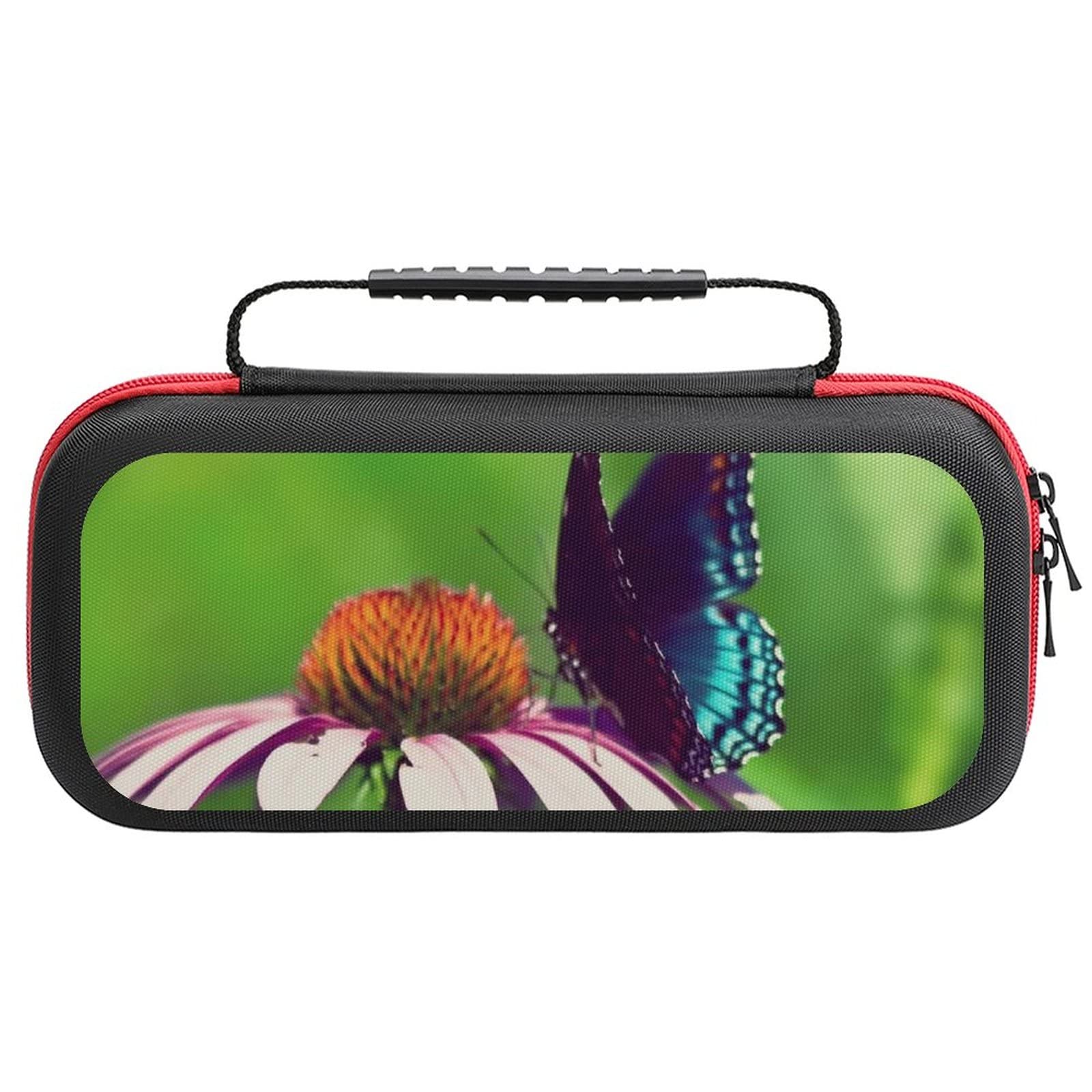 FunnyStar Blue Butterfly Flowers Carrying Case for Nintendo Switch - Protective Shell Storage Handbag with Pouch | Perfect for Travel, Commuting & Gaming On-The-Go
