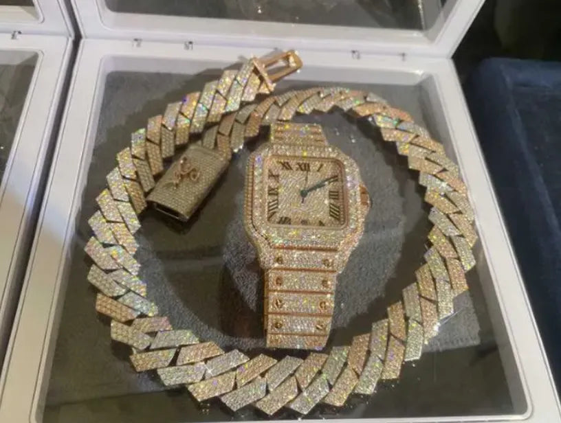 Luxury Iced Out VVS Moissanite Watch with 20mm Stainless Steel Diamond Bracelet - Perfect for Men's & Women's Fashion, Parties, and Special Occasions