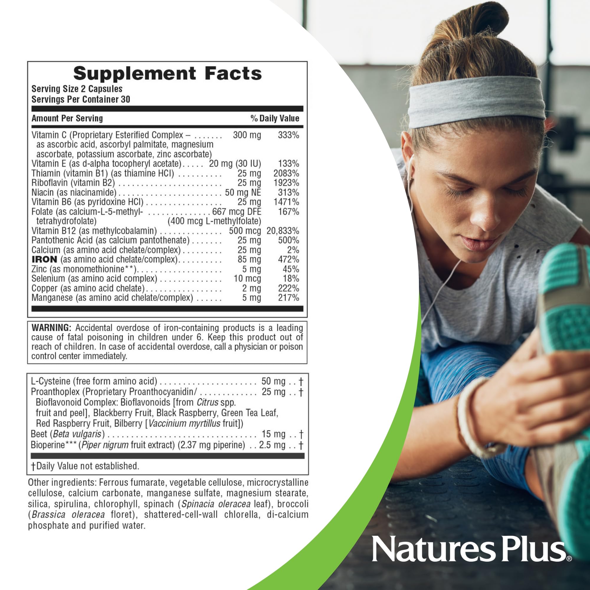 NaturesPlus Hema-Plex Iron Supplement - 60 Fast-Acting Capsules with 85mg Chelated Iron, Vitamin C & Bioflavonoids - Supports Healthy Red Blood Cells - Vegan, Gluten Free - 30 Servings - Ideal for Anemia Support & Energy Boost