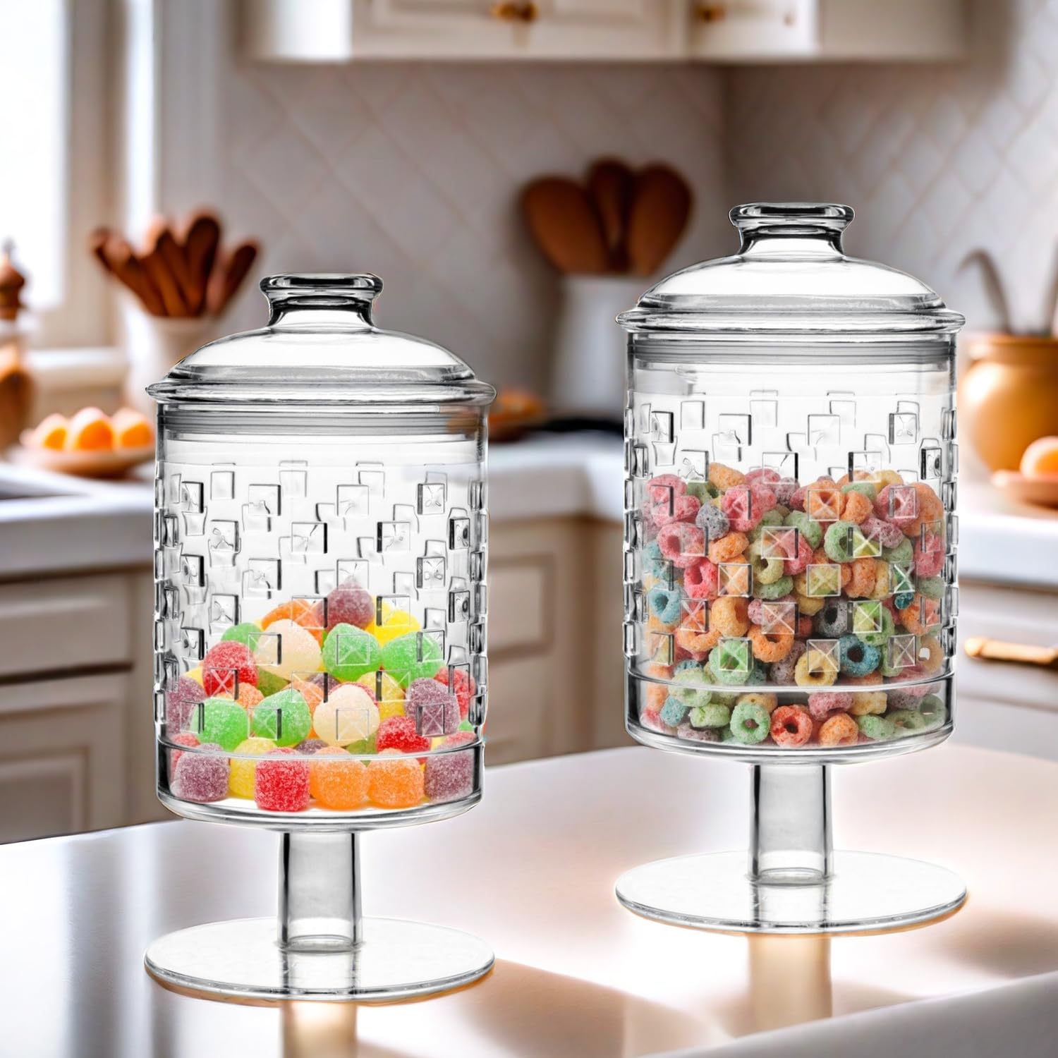 44 oz Clear Acrylic Candy Jars with Lids - BPA-Free Decorative Apothecary Cookie Jars for Candy Buffet, Nuts, Chocolate, Biscuits & Tea Storage - Perfect for Kitchen, Pantry, Party Decor & Gift Packaging