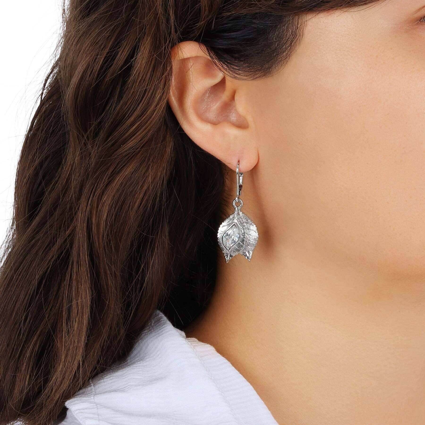 1928 Jewelry Autumn Leaves Austrian Crystal Drop Earrings - Elegant Dangling Earrings for Women, Perfect for Weddings, Parties & Evening Events