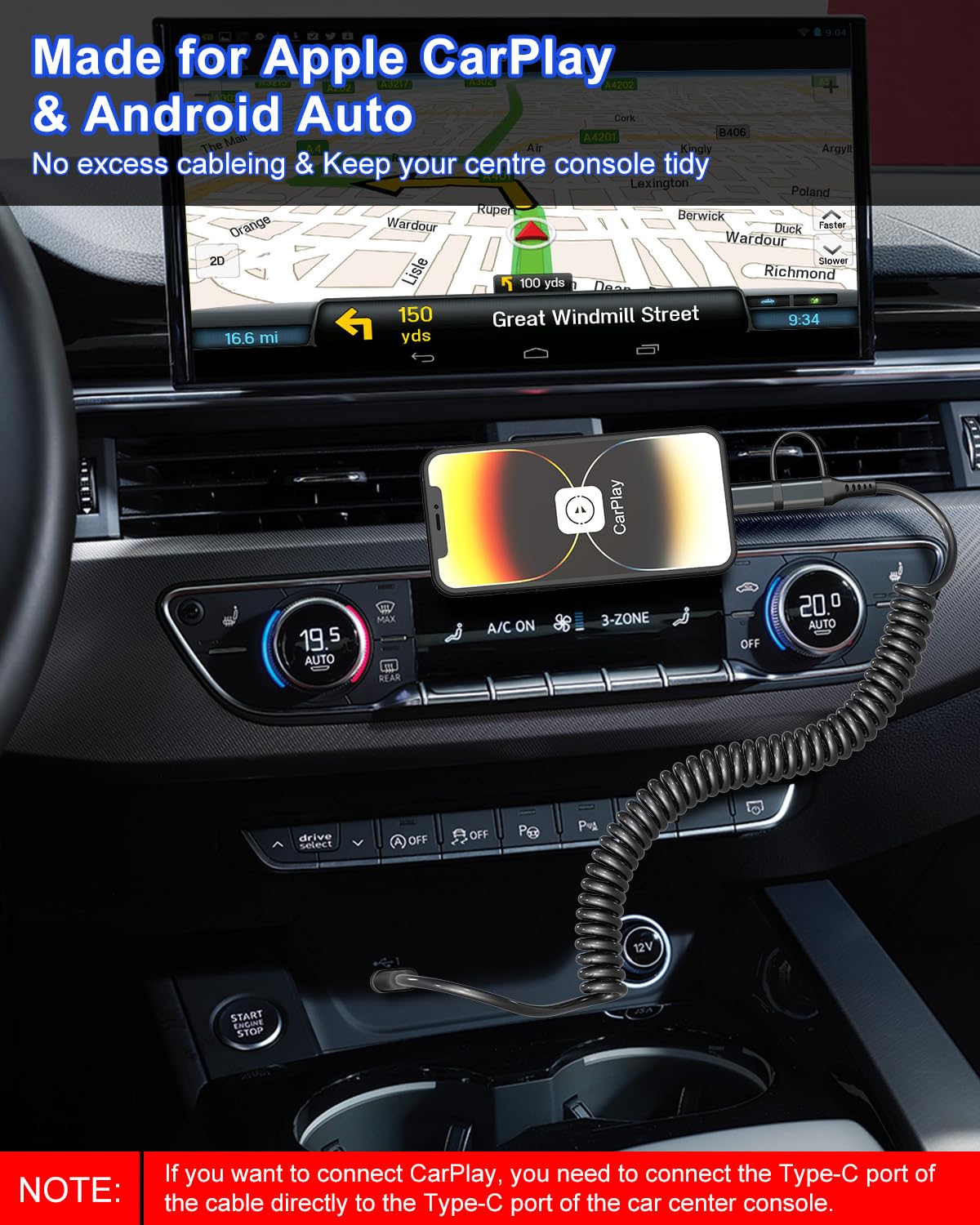 4-in-1 USB C and Lightning Cable Combo - 60W PD Fast Charging & Data Sync - Coiled Multi Charging Cable for CarPlay & Android Auto - Compatible with iPhone, Android, iPad, MacBook - Perfect for Car, Home & Office Charging