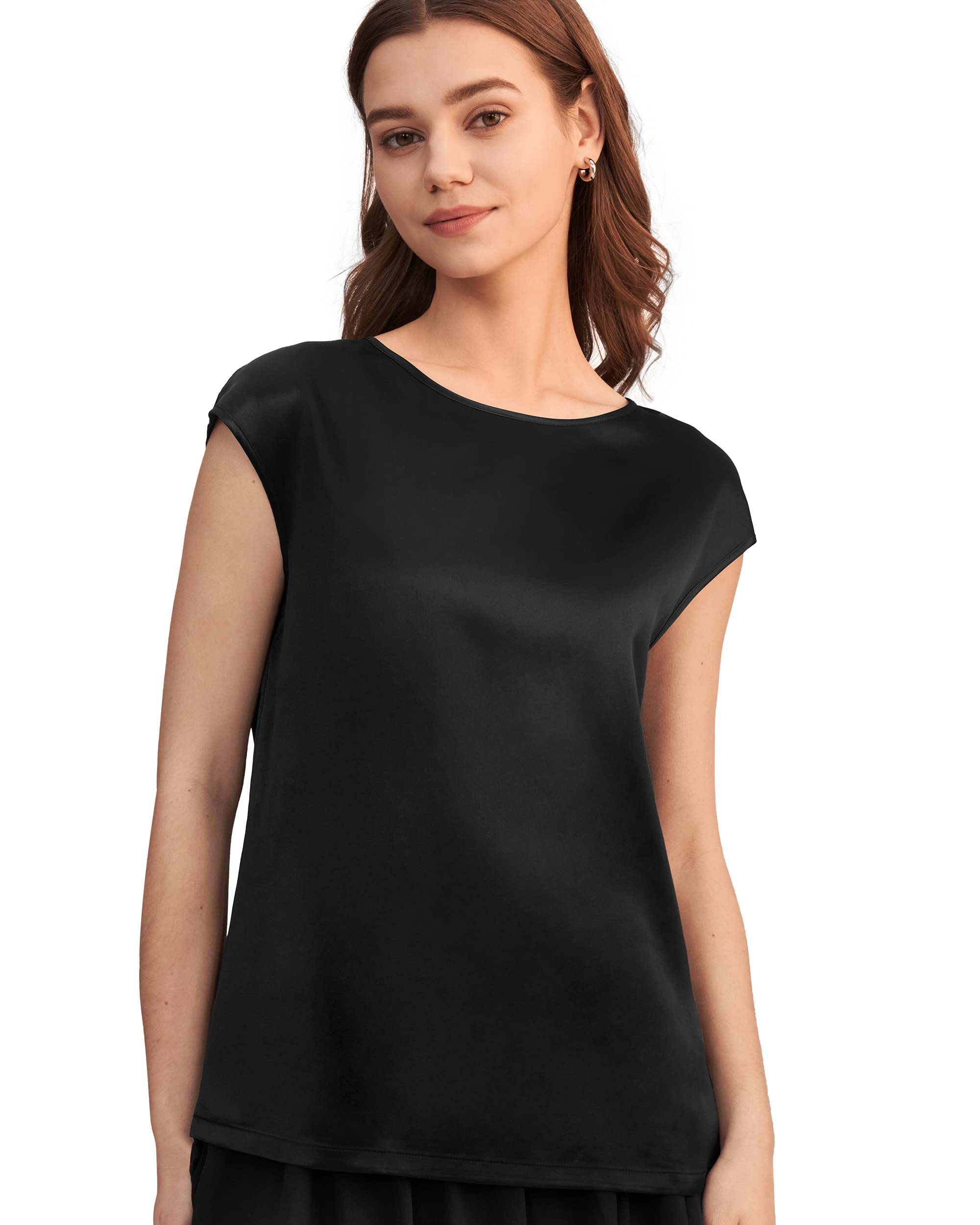 LilySilk Women's Short Sleeve Silk Blouse - Summer Charmeuse Silk Top for Ladies | Breathable & Comfortable | Perfect for Office Wear, Date Nights & Summer Outfits