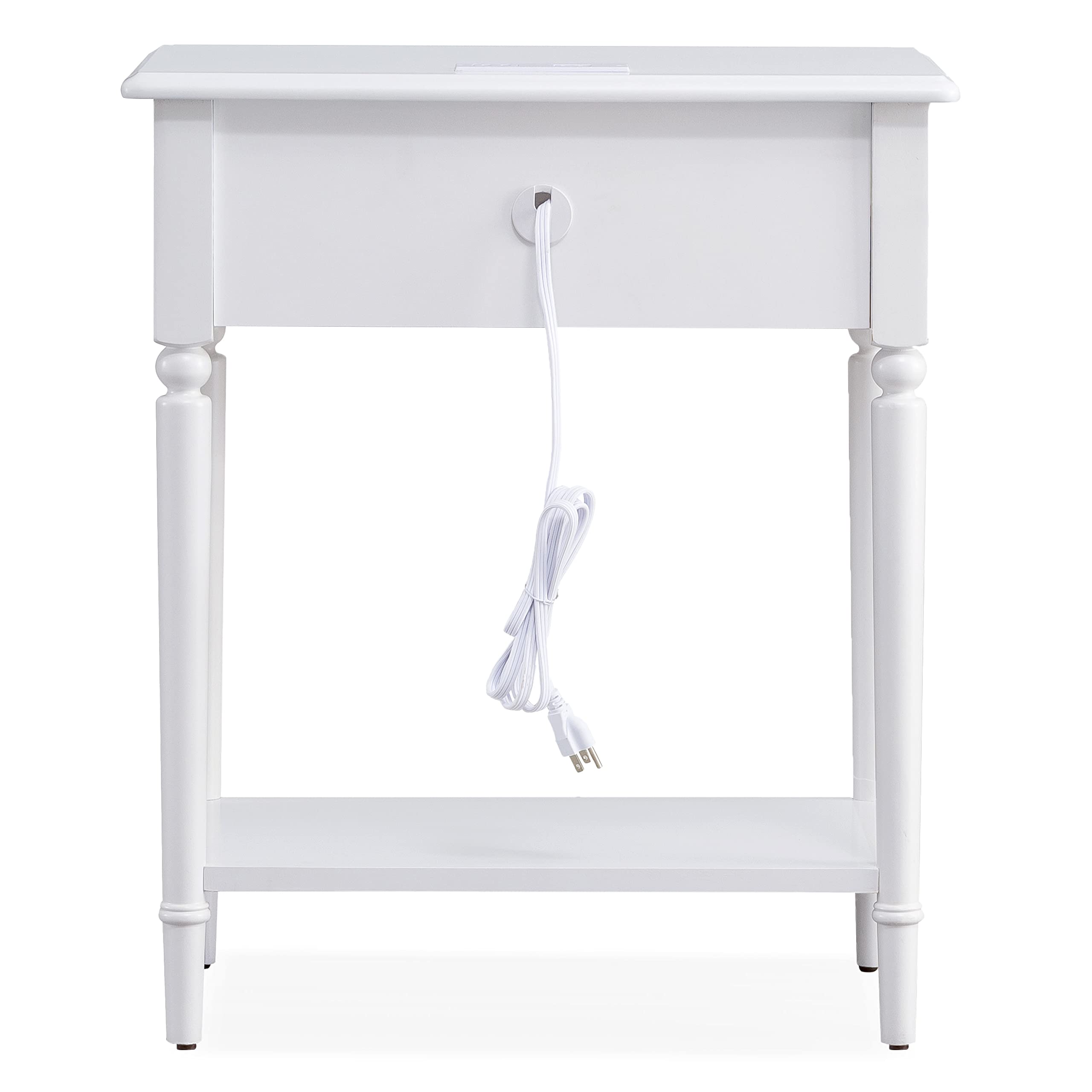 Coastal Style USB-C Fast Charging Side Table - Solid Wood Nightstand in Orchid White for Bedroom, Living Room & Small Spaces | Leick Home 20022-WT | Perfect for Charging Devices by Bed or Sofa