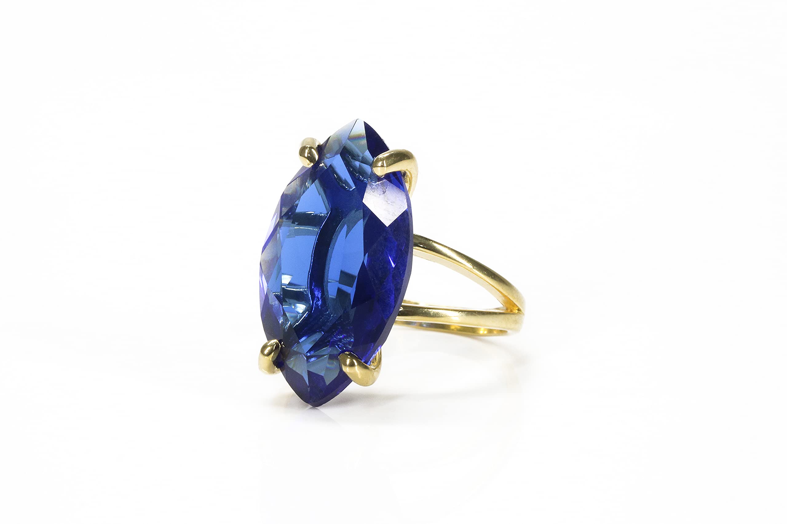 14K Gold Marquise Sapphire Ring - Custom Fashion Statement Ring, September Birthstone Jewelry - Perfect for Weddings, Anniversaries & Birthdays - Personalized Size - Ideal for Engagement, Gift Giving & Special Occasions