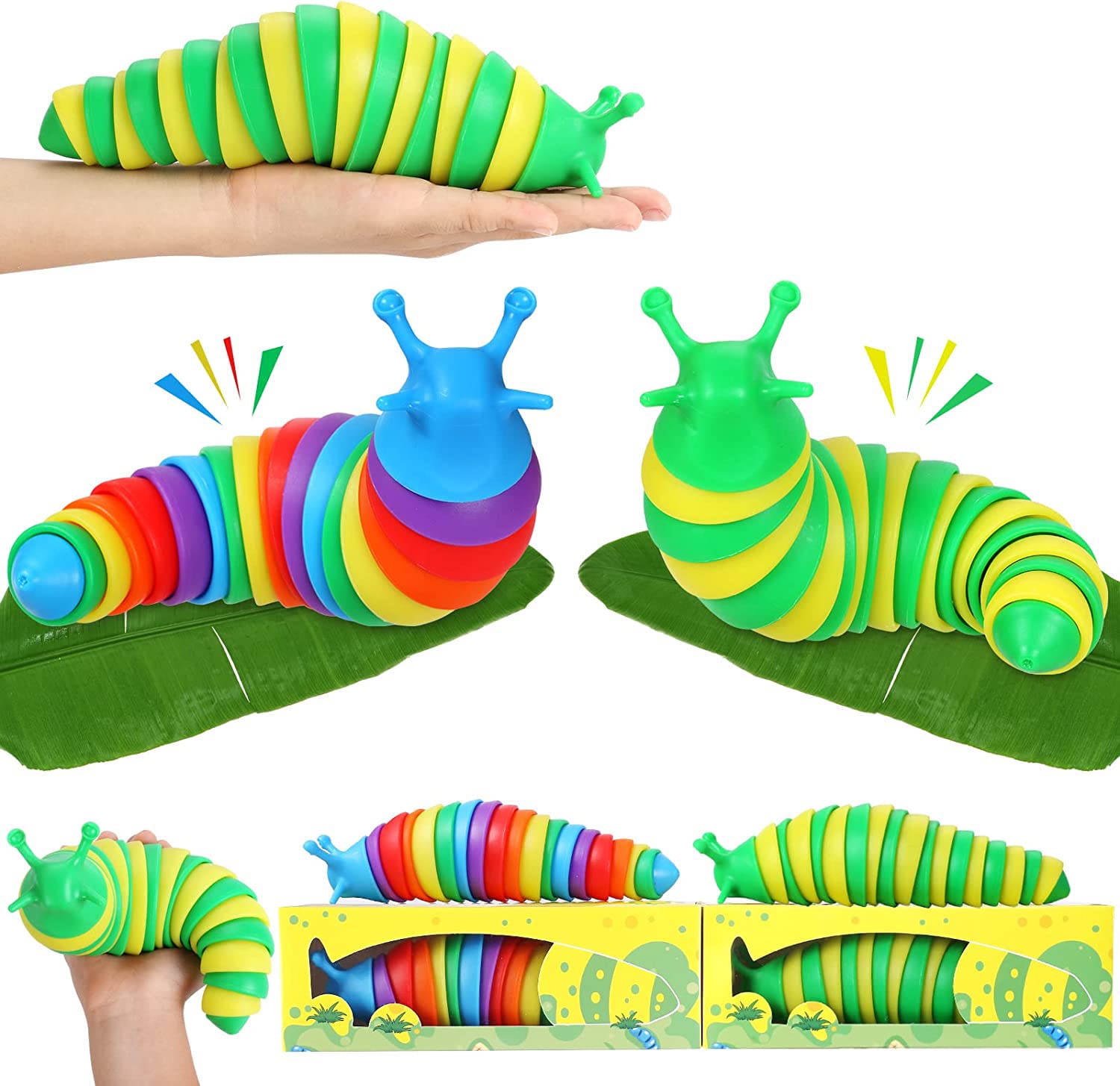 EGM 3D Articulated Slug Fidget Toy - Sensory Stress Relief Slug for Kids, Toddlers, Boys & Girls - Rainbow Wiggle Caterpillar Worm Toy for Anxiety, ADHD & Focus - Perfect for Home, School & Travel