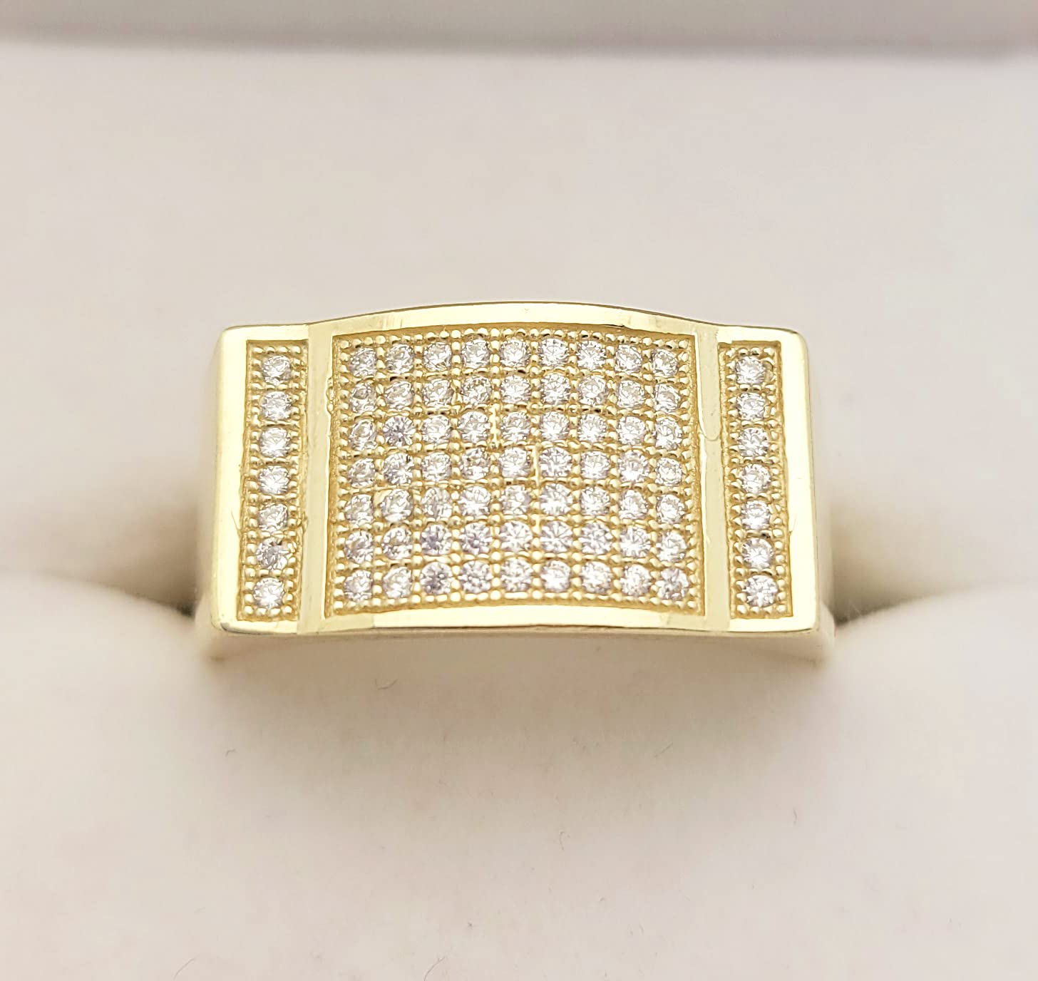 10K Yellow Gold Men's CZ Ring with Micro Pave Setting - Elegant Wedding Band, Anniversary Gift, or Everyday Fashion Jewelry for Him